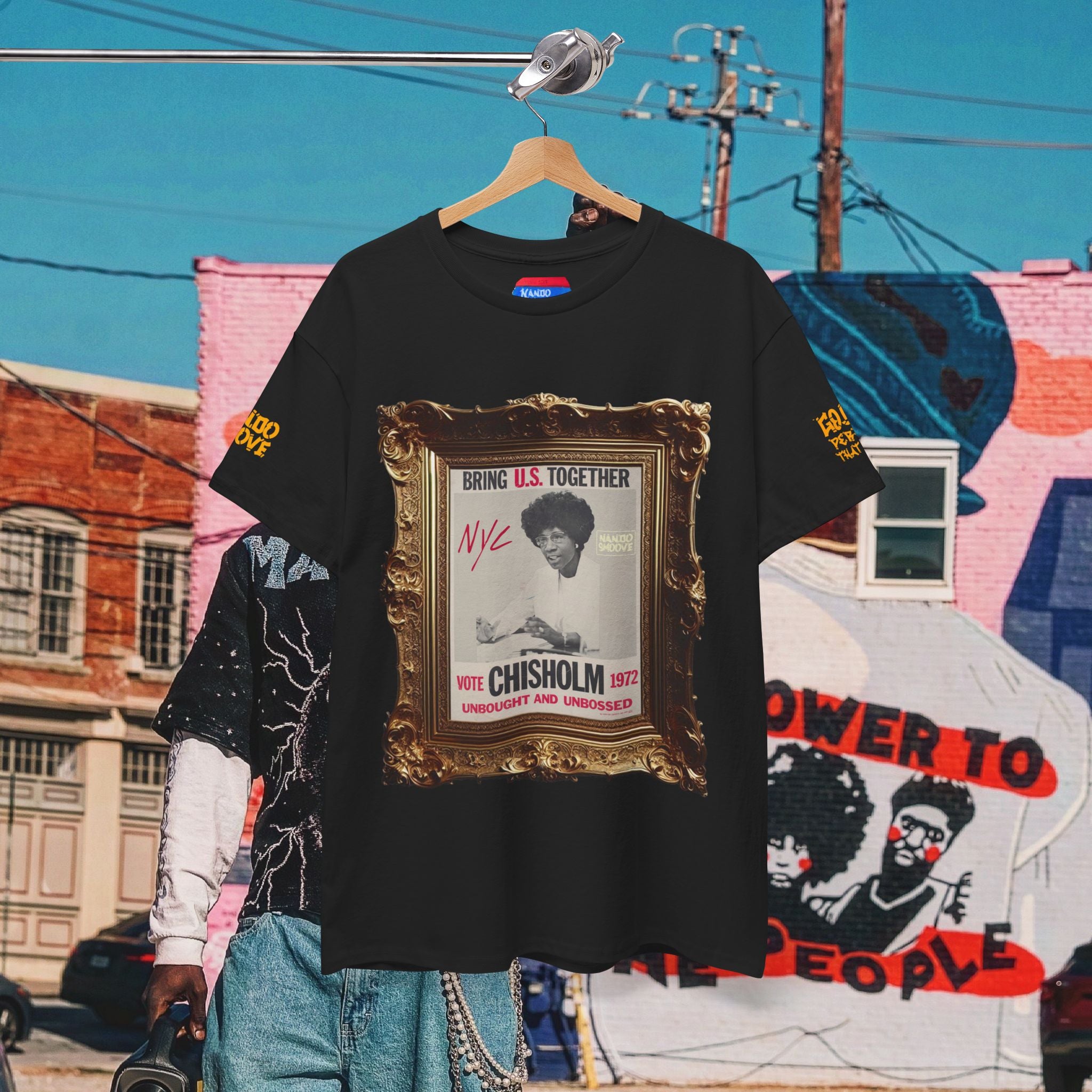Shirley Chisholm Unisex Heavy Cotton Tee Dark Colors, White/Gold Text