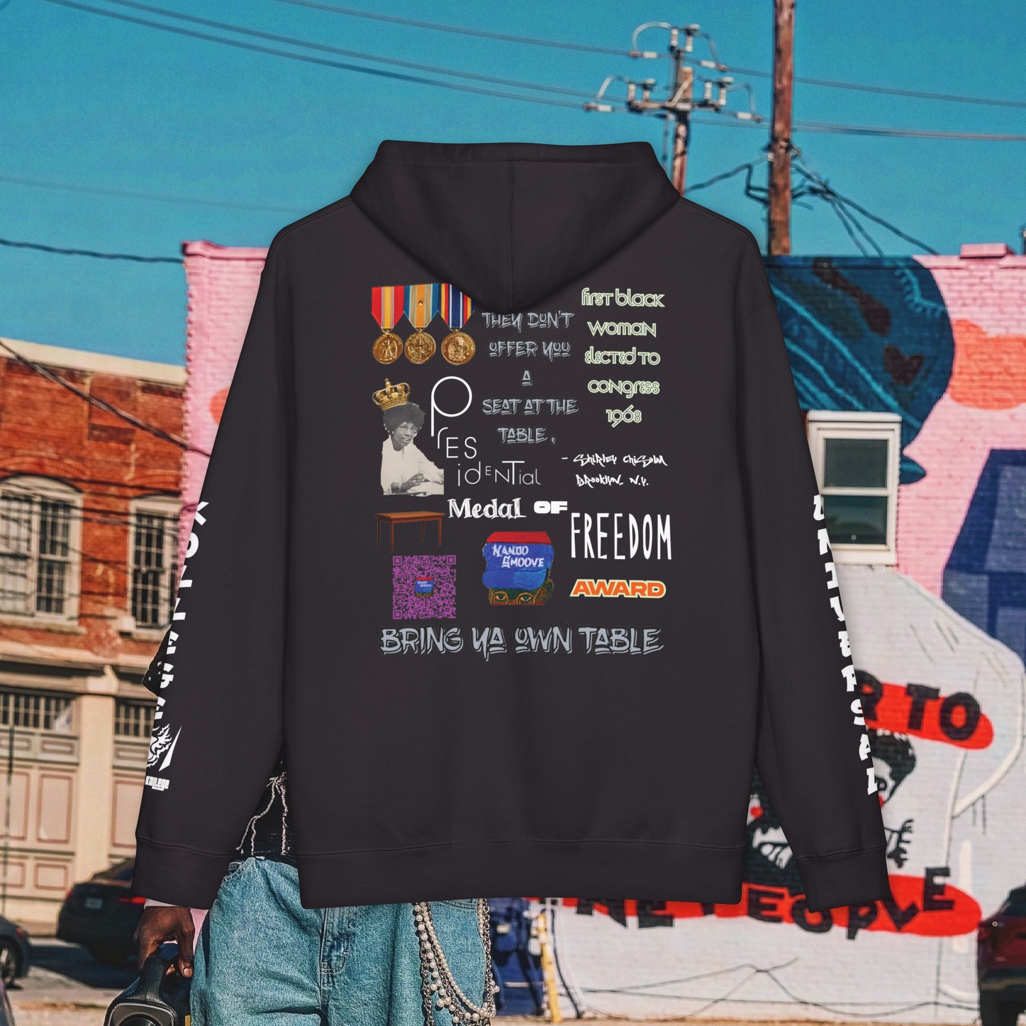 Shirley Chisholm Unisex Heavyweight Hooded Sweatshirt (white font)