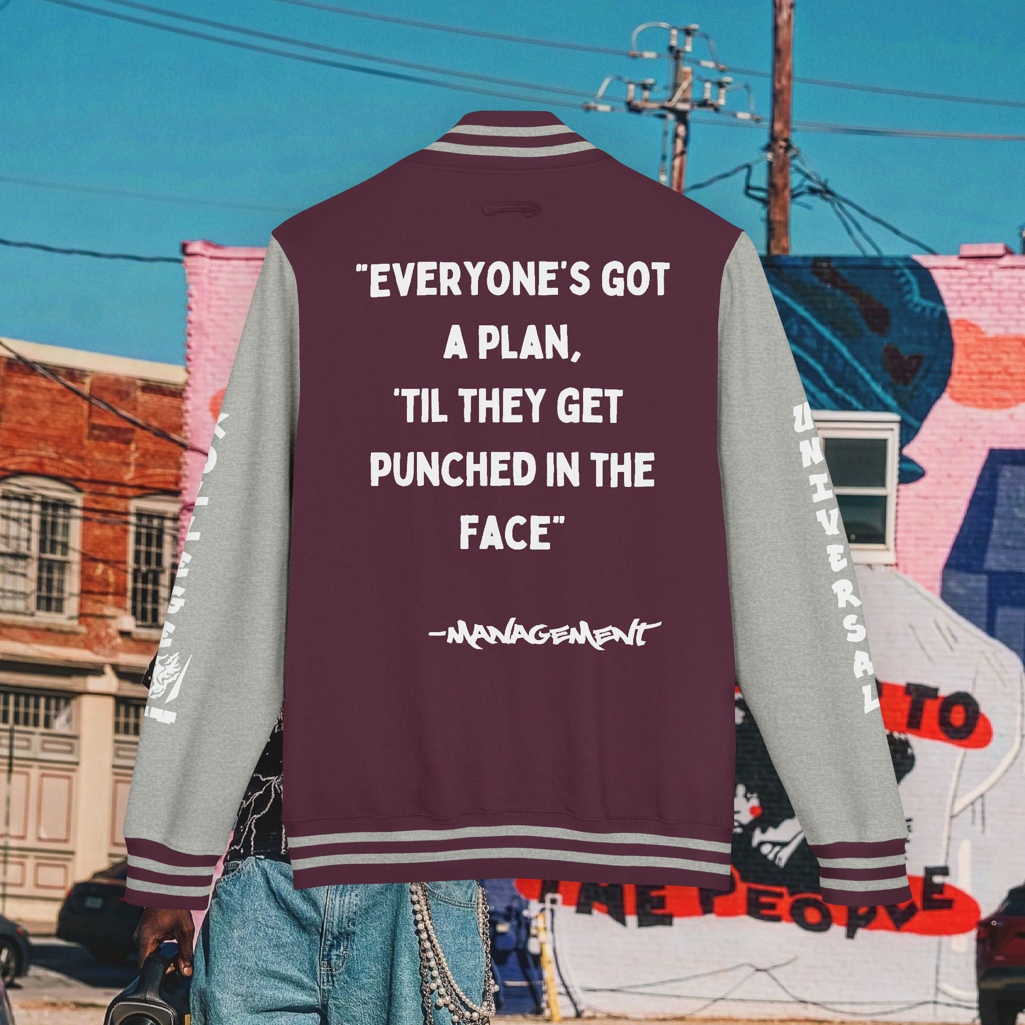 FREE MIKE TYSON” Unisex Heavyweight Letterman Jacket (white Universal Kollege font)