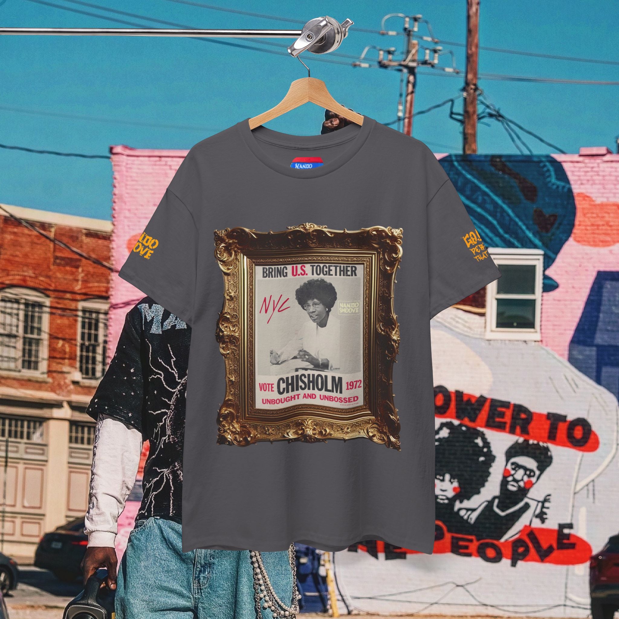 Shirley Chisholm Unisex Heavy Cotton Tee Dark Colors, White/Gold Text