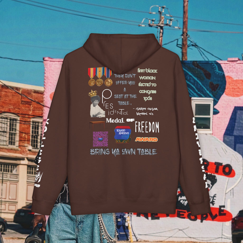 Shirley Chisholm Unisex Heavyweight Hooded Sweatshirt (white font)