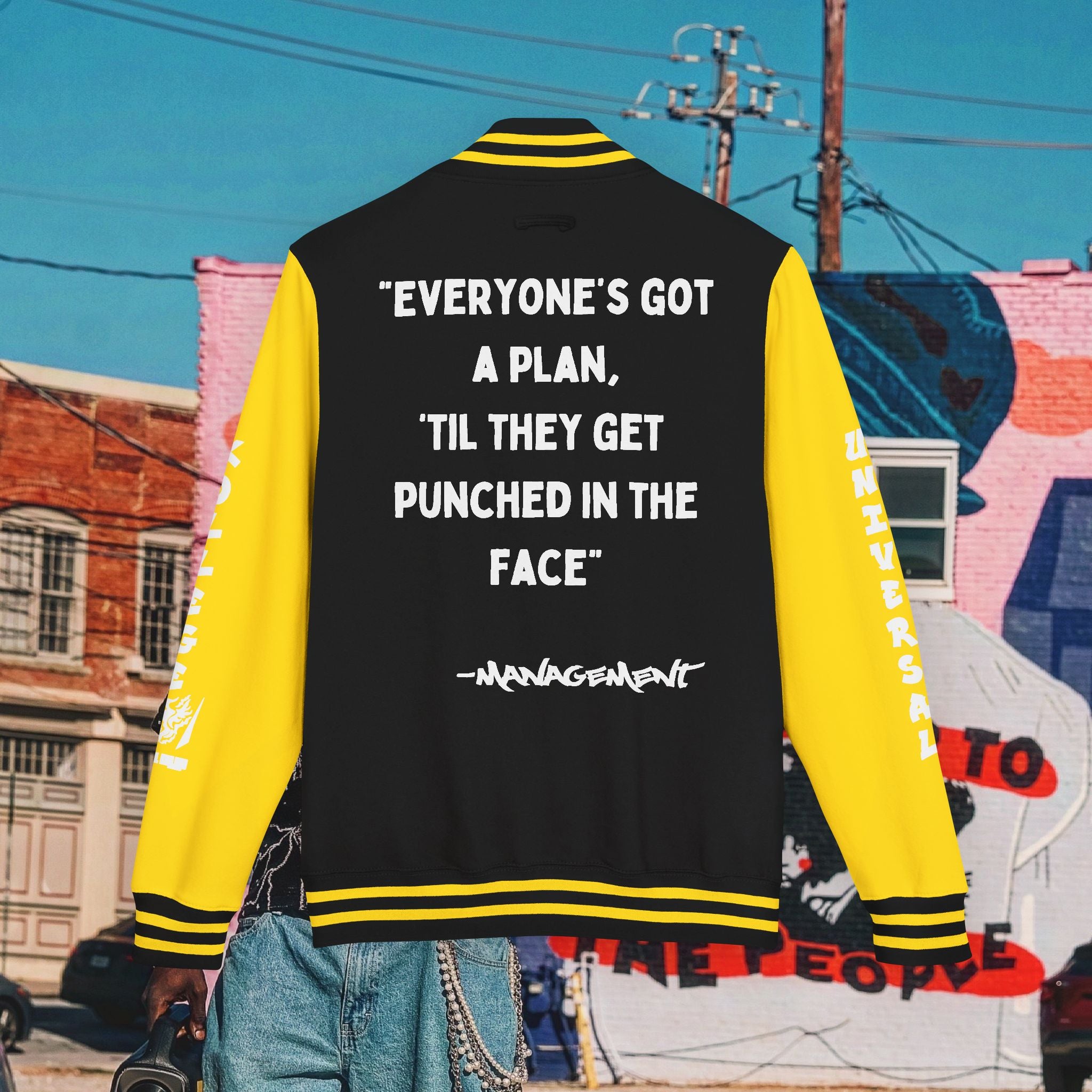 FREE MIKE TYSON” Unisex Heavyweight Letterman Jacket (white Universal Kollege font)