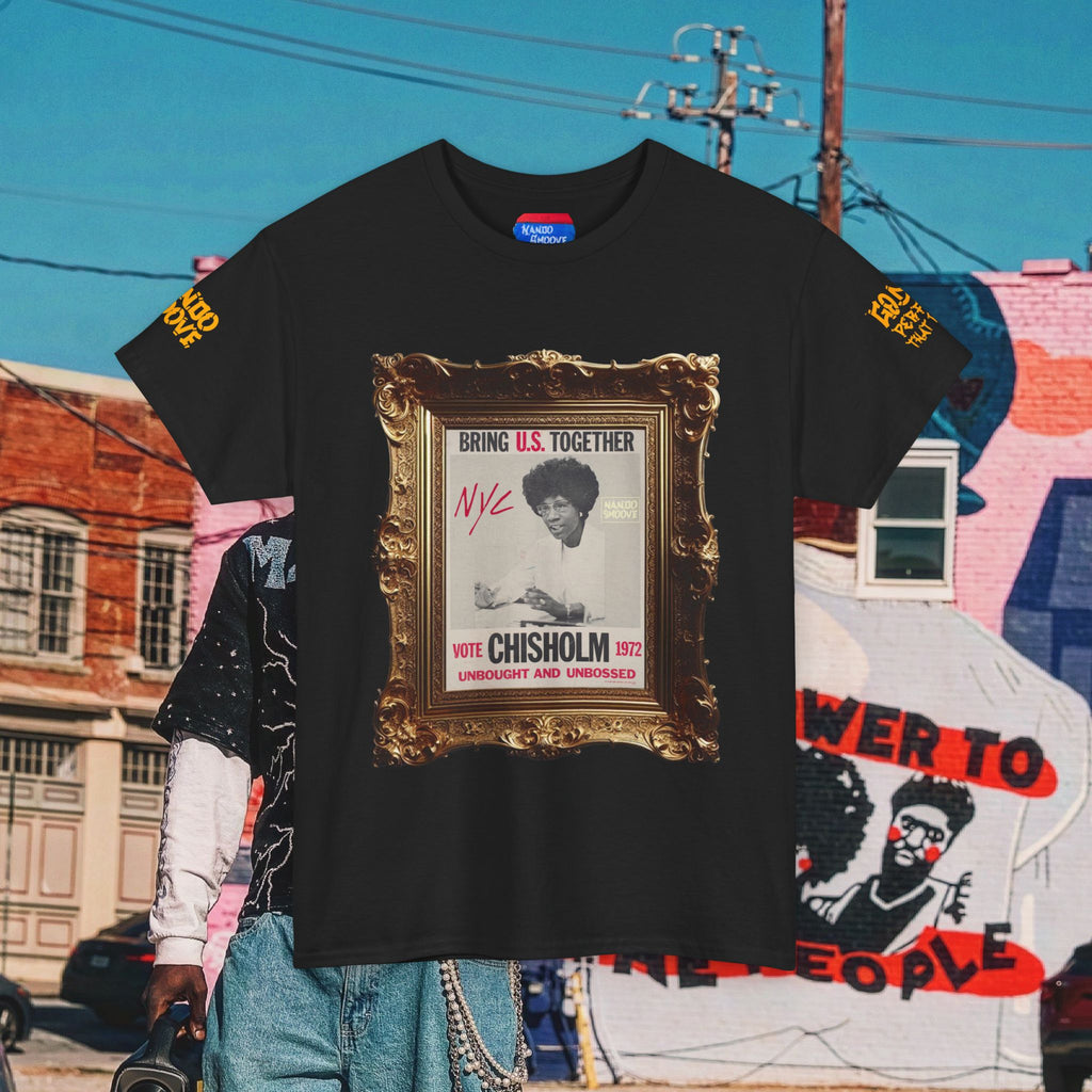 Shirley Chisholm Unisex Heavy Cotton Tee Dark Colors, White/Gold Text