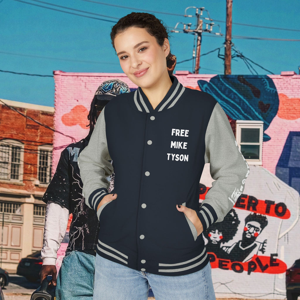 FREE MIKE TYSON” Unisex Heavyweight Letterman Jacket (white Universal Kollege font)