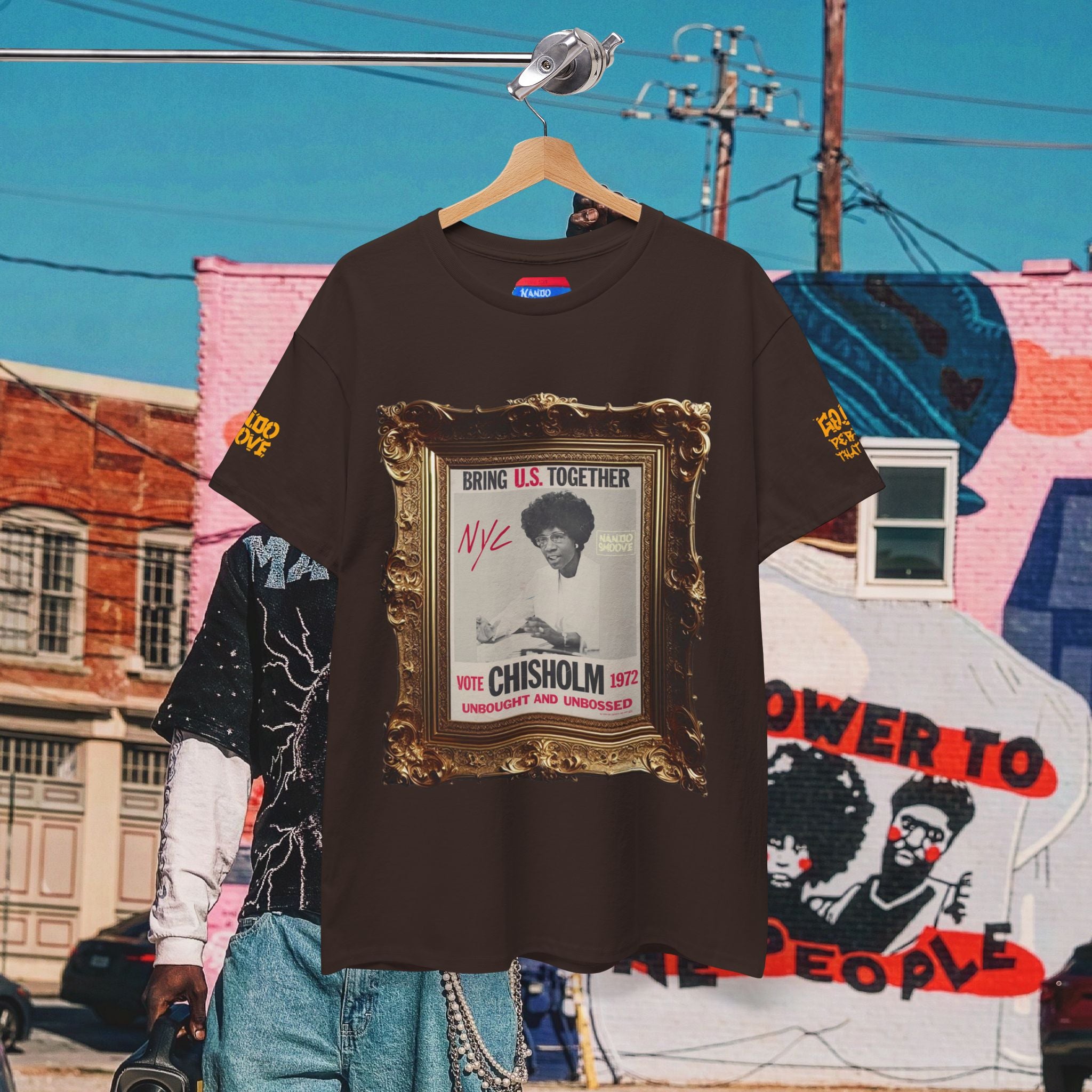 Shirley Chisholm Unisex Heavy Cotton Tee Dark Colors, White/Gold Text
