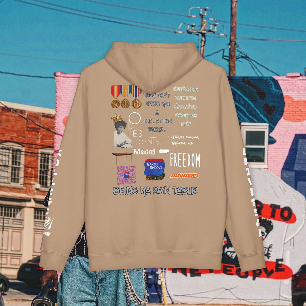 Shirley Chisholm Unisex Heavyweight Hooded Sweatshirt (white font)