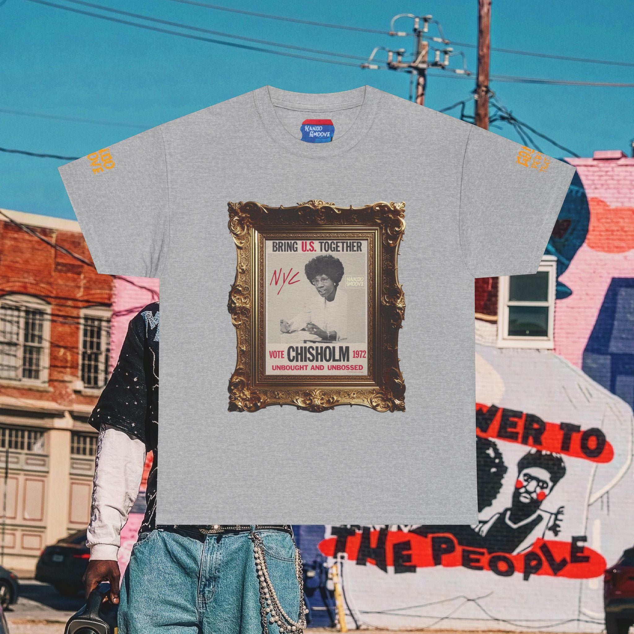 Shirley Chisholm Unisex Heavy Cotton Tee Bright Colors, Black/Gold Text