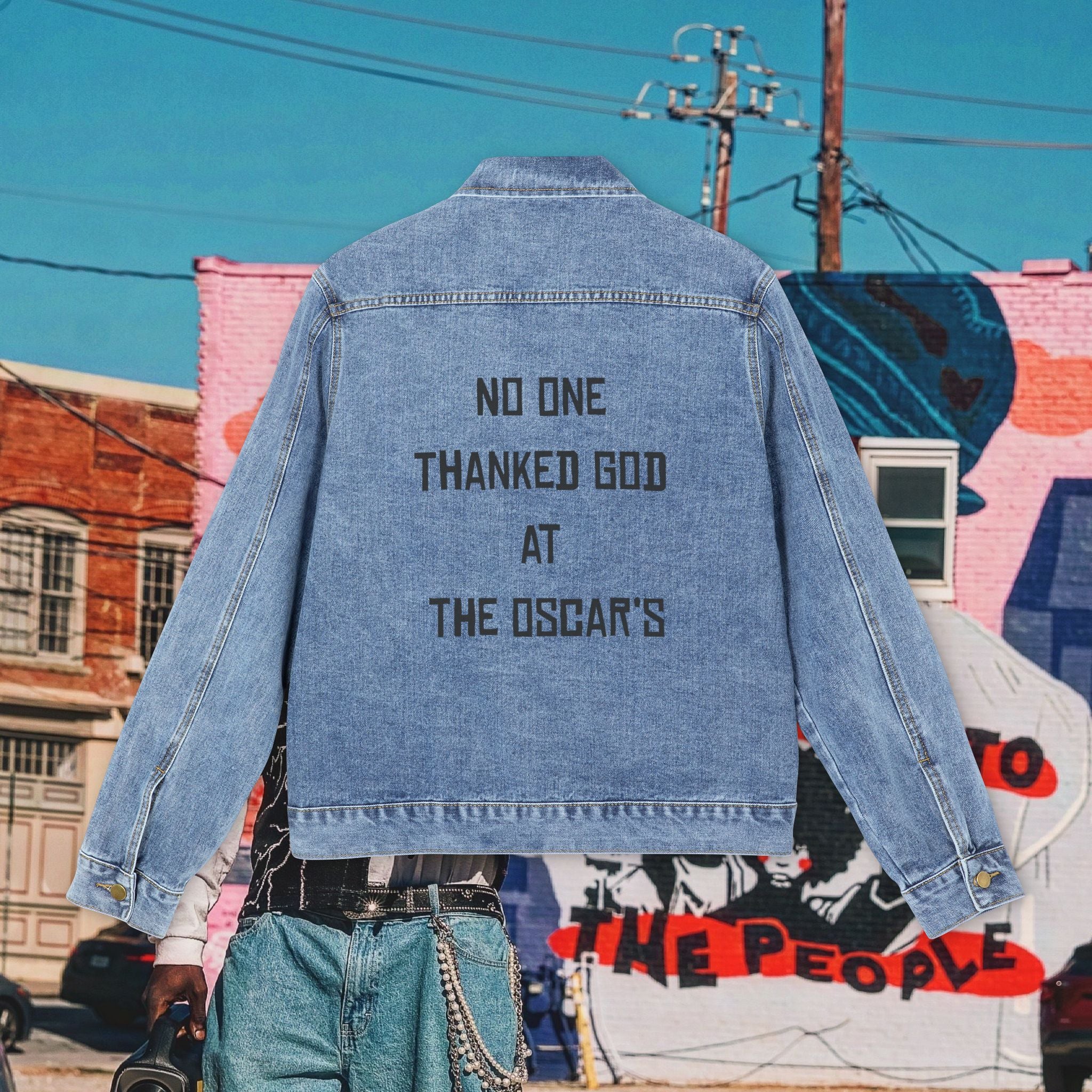 “NO ONE THANKED GOD AT THE OSCAR’S” Men's Denim Jacket