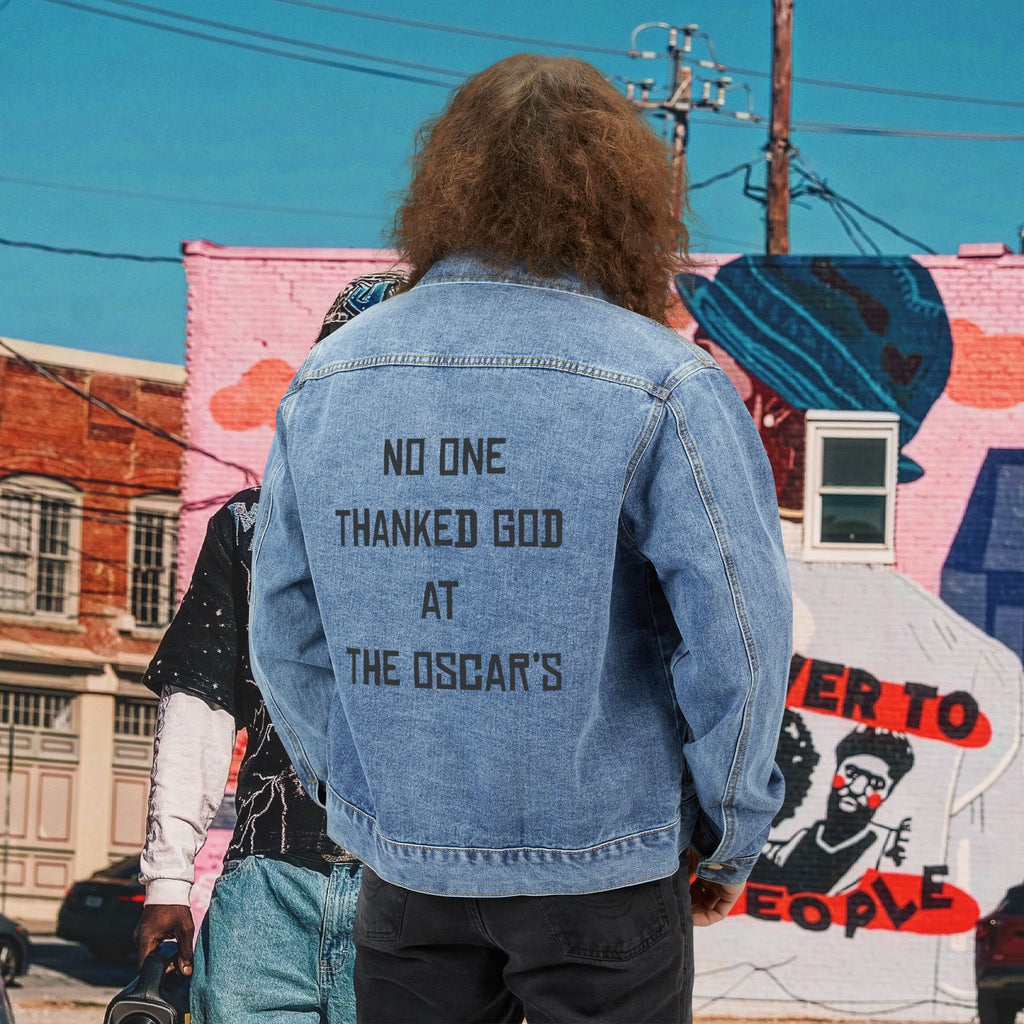 “NO ONE THANKED GOD AT THE OSCAR’S” Men's Denim Jacket
