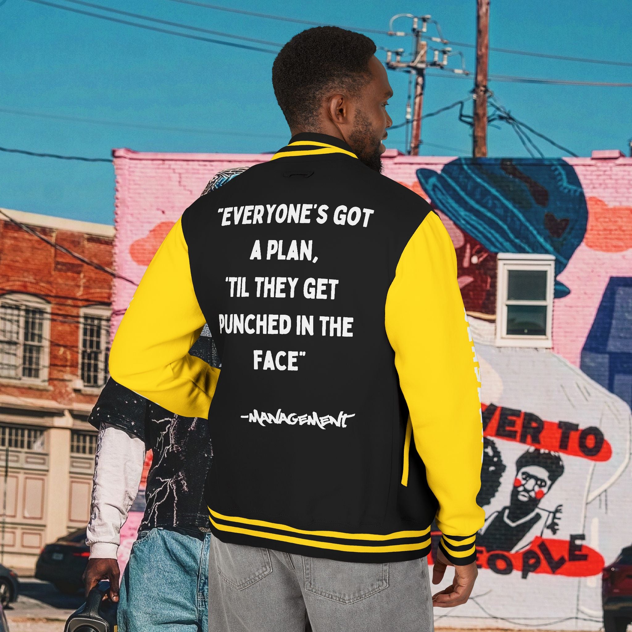 FREE MIKE TYSON” Unisex Heavyweight Letterman Jacket (white Universal Kollege font)