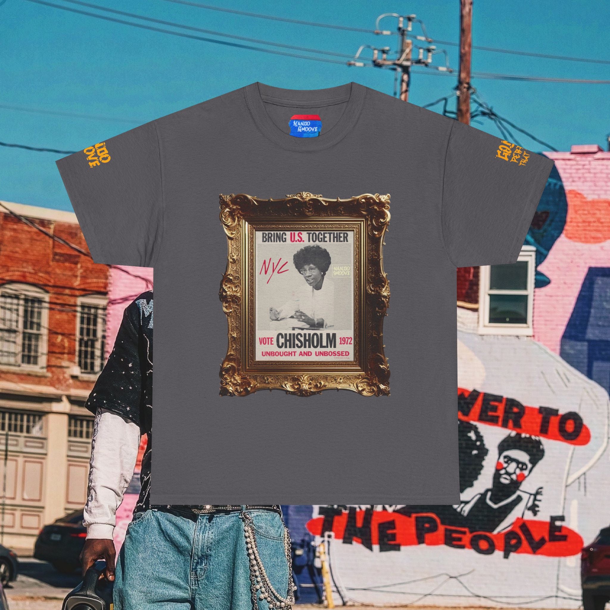 Shirley Chisholm Unisex Heavy Cotton Tee Dark Colors, White/Gold Text