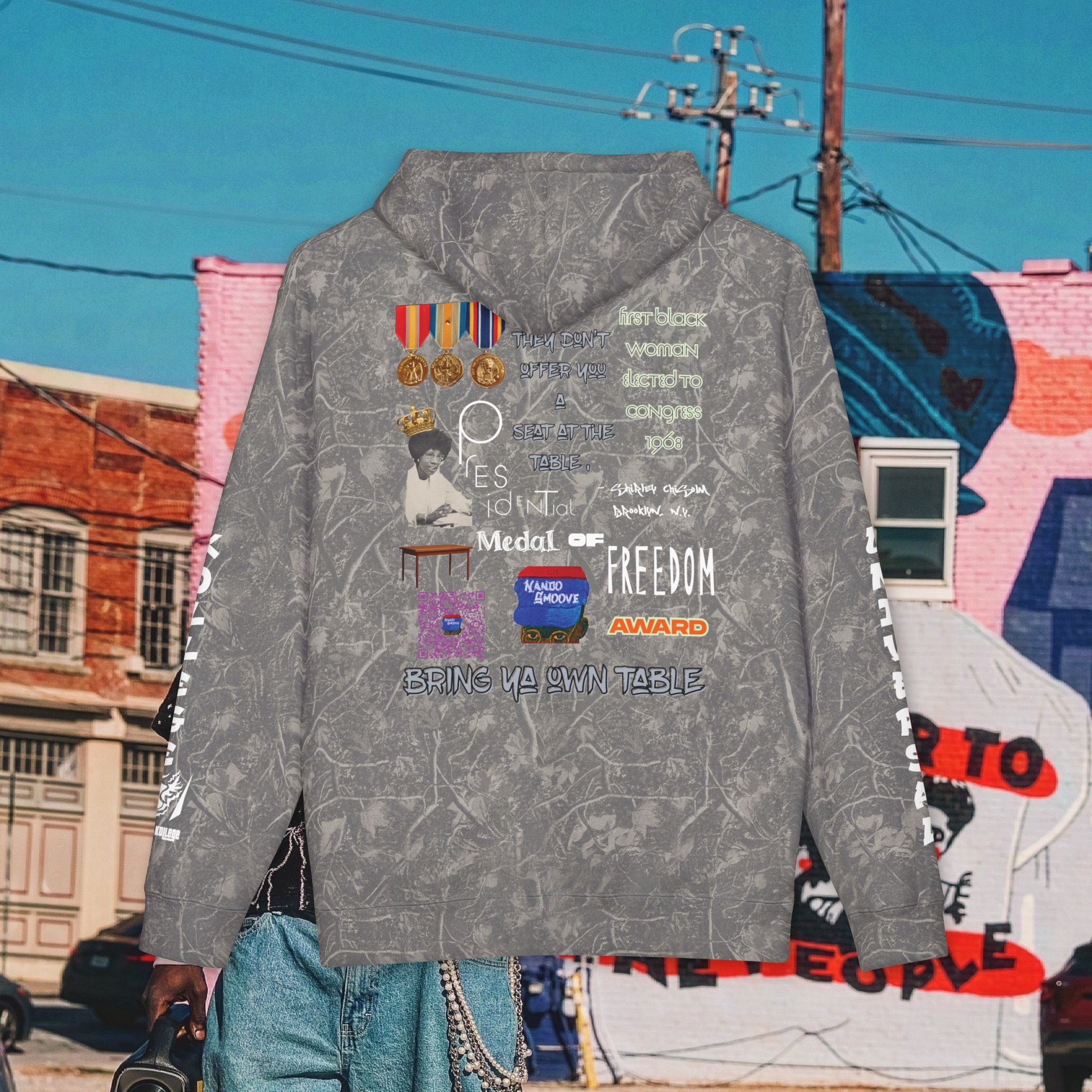 Shirley Chisholm Unisex Heavyweight Hooded Sweatshirt (white font)