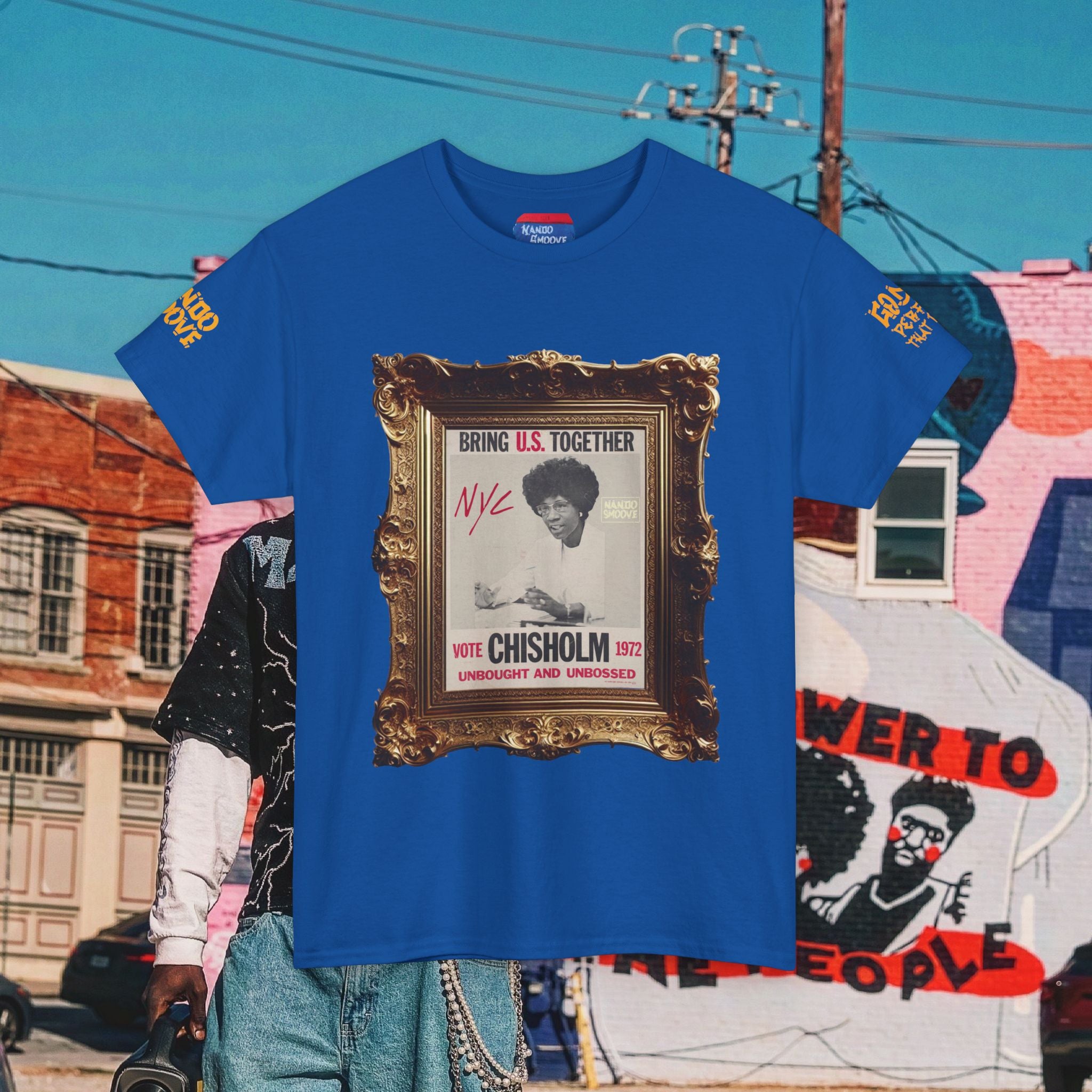 Shirley Chisholm Unisex Heavy Cotton Tee Bright Colors, Black/Gold Text