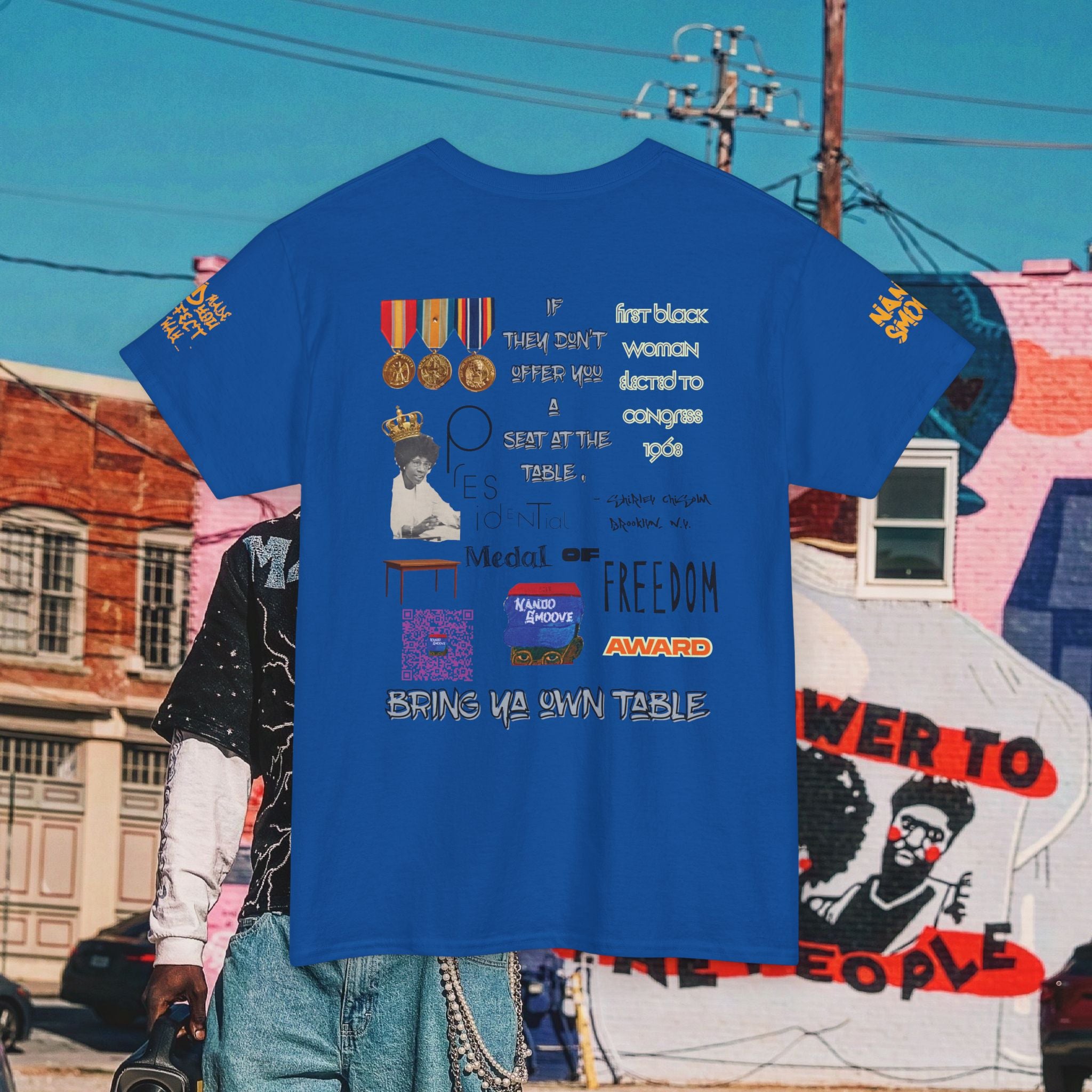 Shirley Chisholm Unisex Heavy Cotton Tee Bright Colors, Black/Gold Text