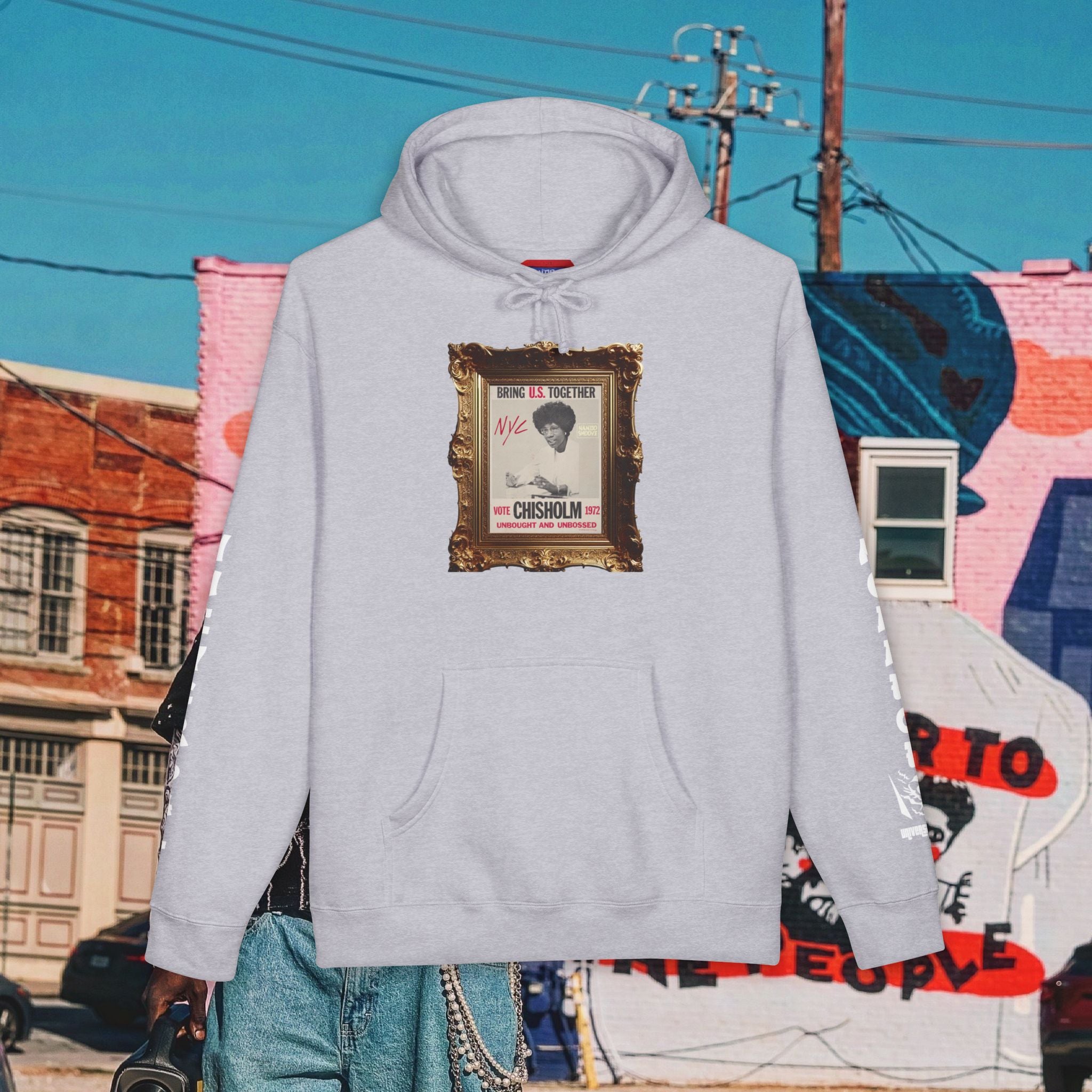 Shirley Chisholm Unisex Heavyweight Hooded Sweatshirt (white font)