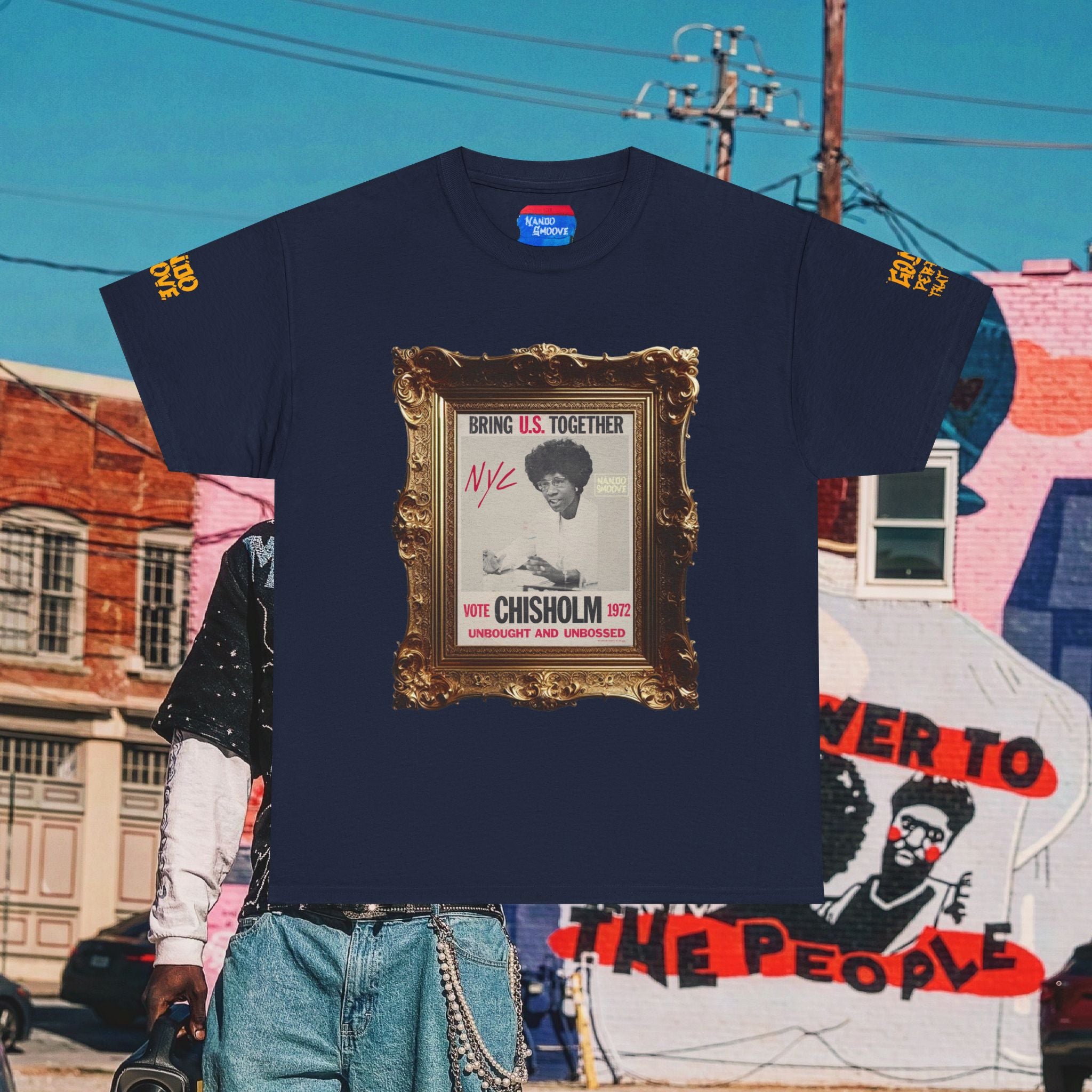 Shirley Chisholm Unisex Heavy Cotton Tee Dark Colors, White/Gold Text