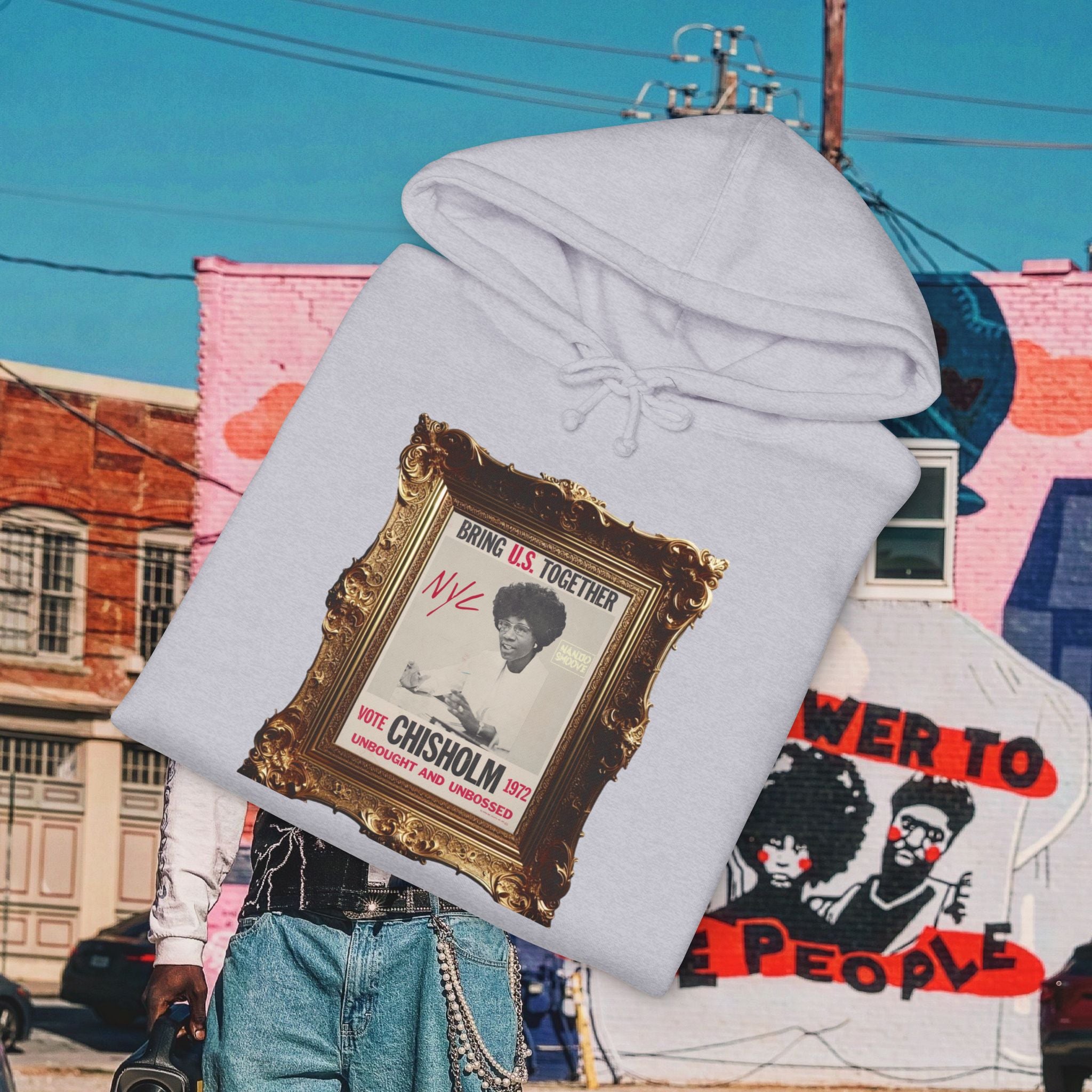 Shirley Chisholm Unisex Heavyweight Hooded Sweatshirt (white font)