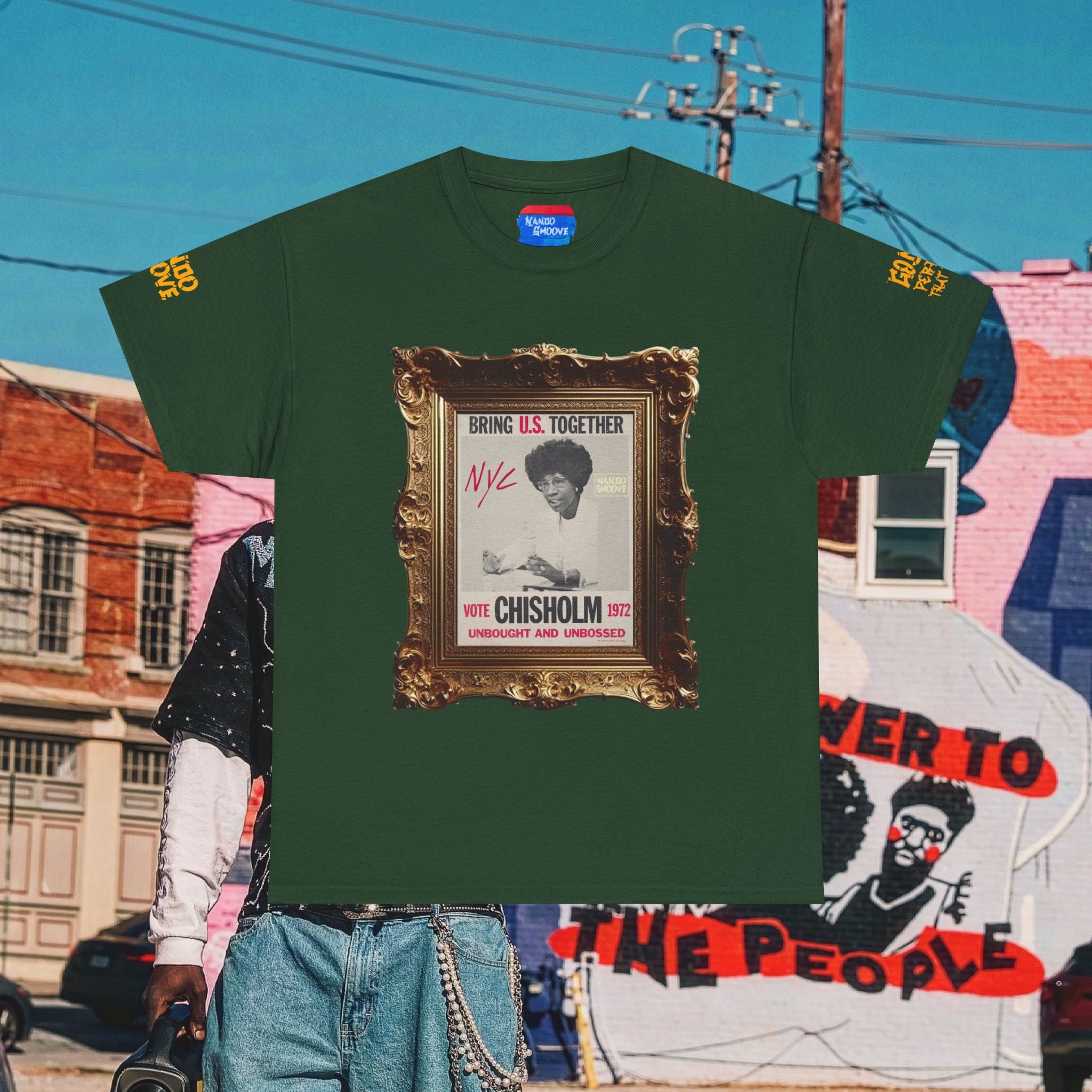 Shirley Chisholm Unisex Heavy Cotton Tee Dark Colors, White/Gold Text