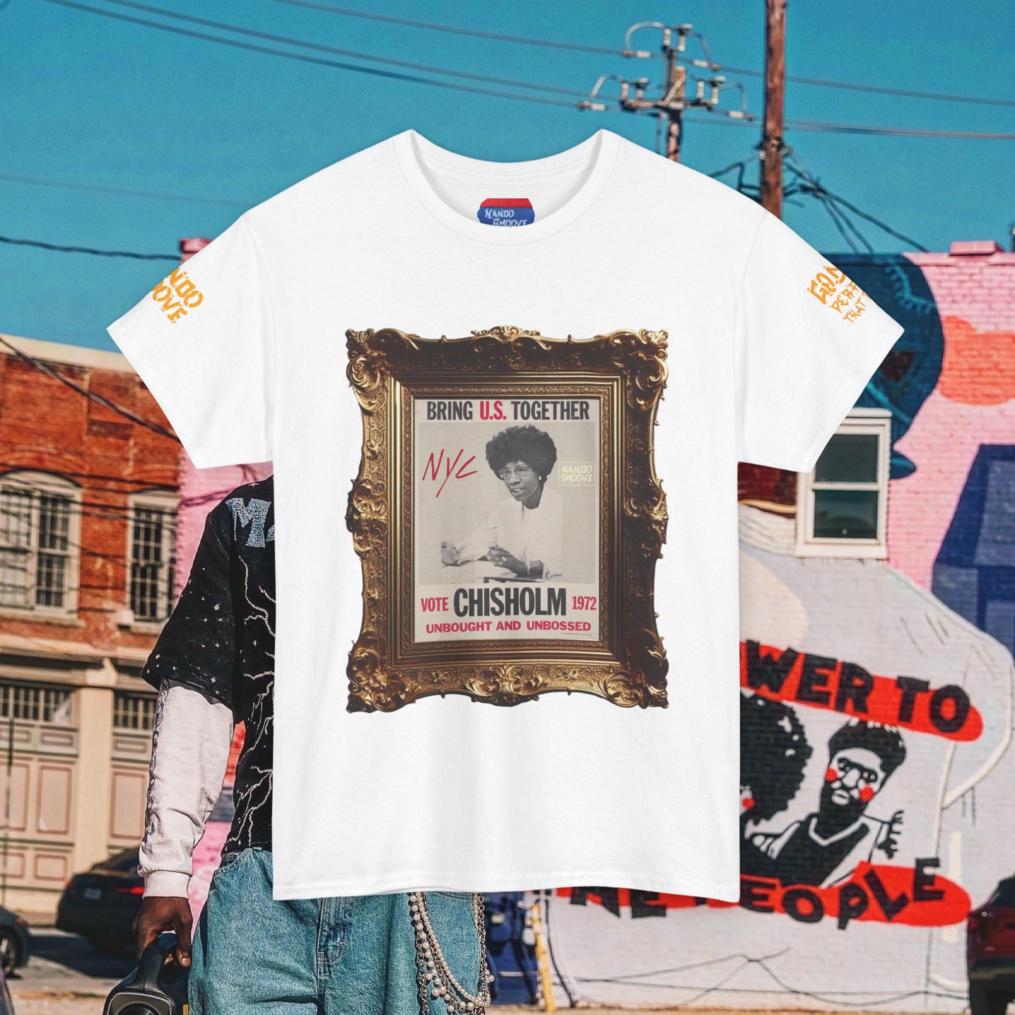 Shirley Chisholm Unisex Heavy Cotton Tee Bright Colors, Black/Gold Text