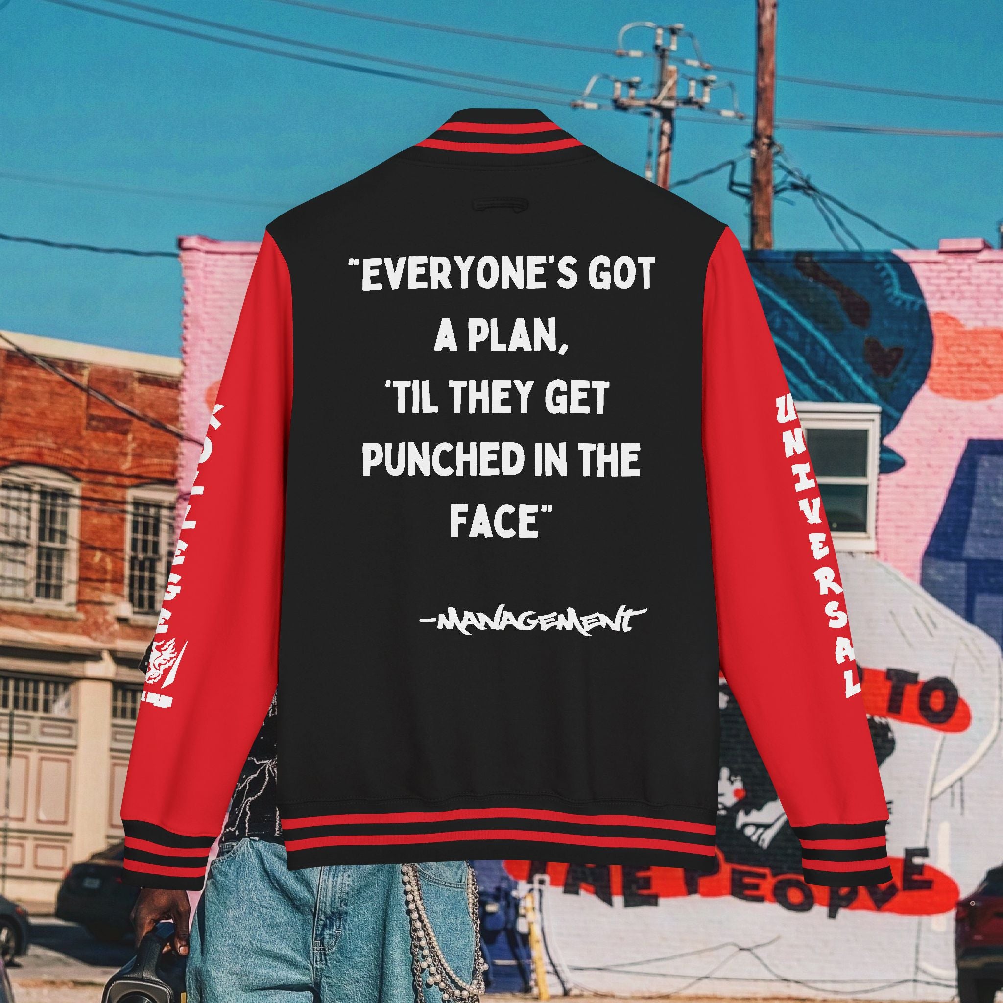 FREE MIKE TYSON” Unisex Heavyweight Letterman Jacket (white Universal Kollege font)