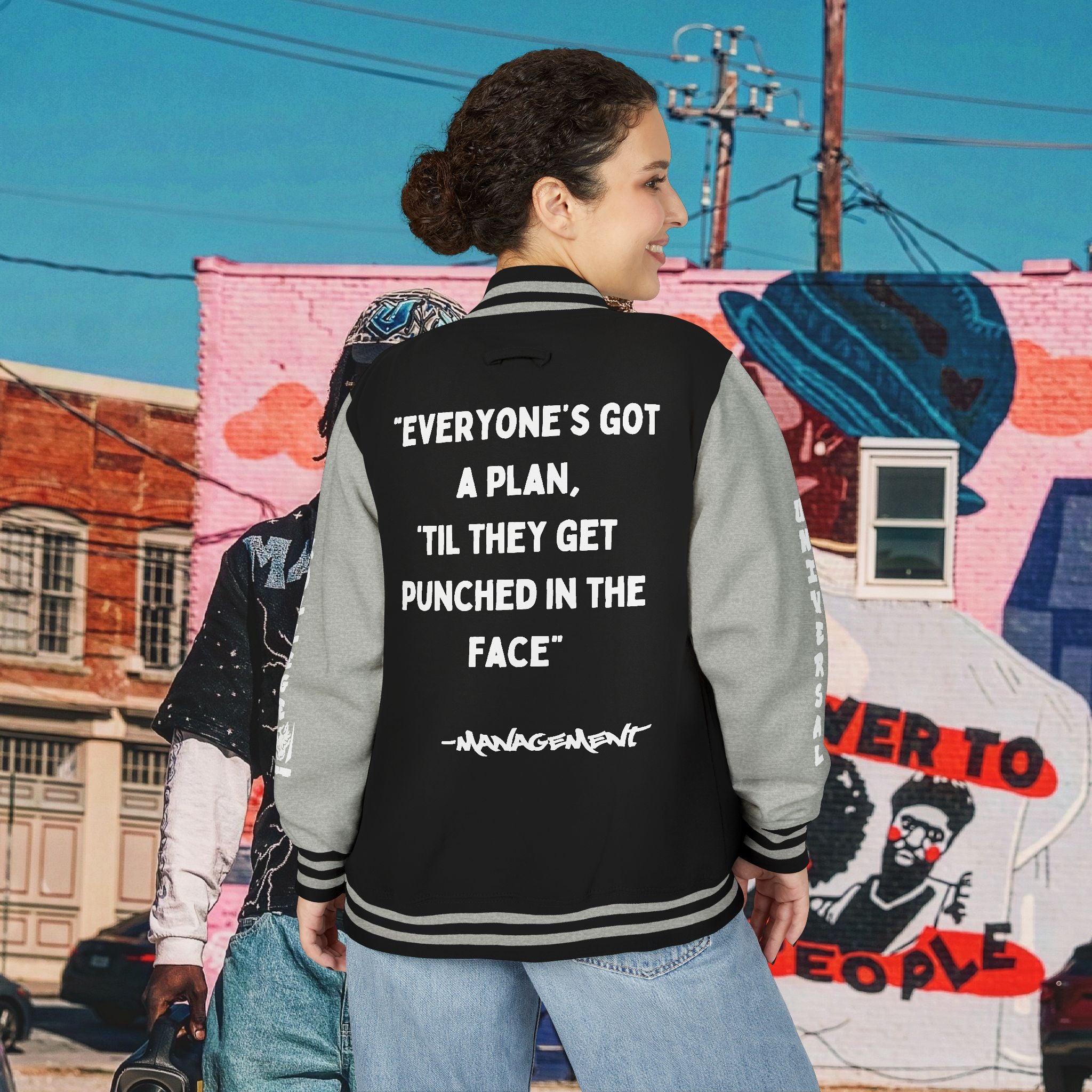 FREE MIKE TYSON” Unisex Heavyweight Letterman Jacket (white Universal Kollege font)