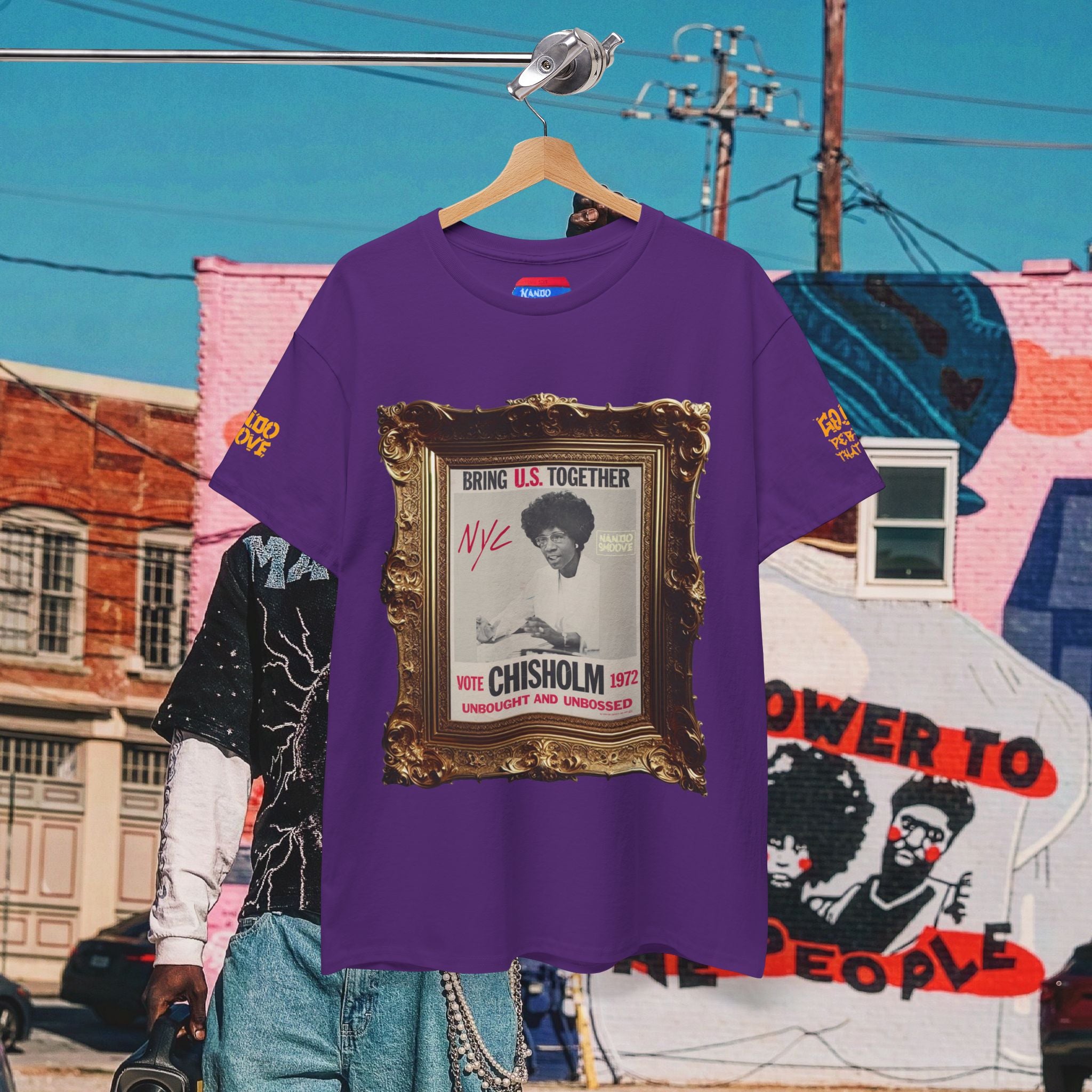 Shirley Chisholm Unisex Heavy Cotton Tee Dark Colors, White/Gold Text