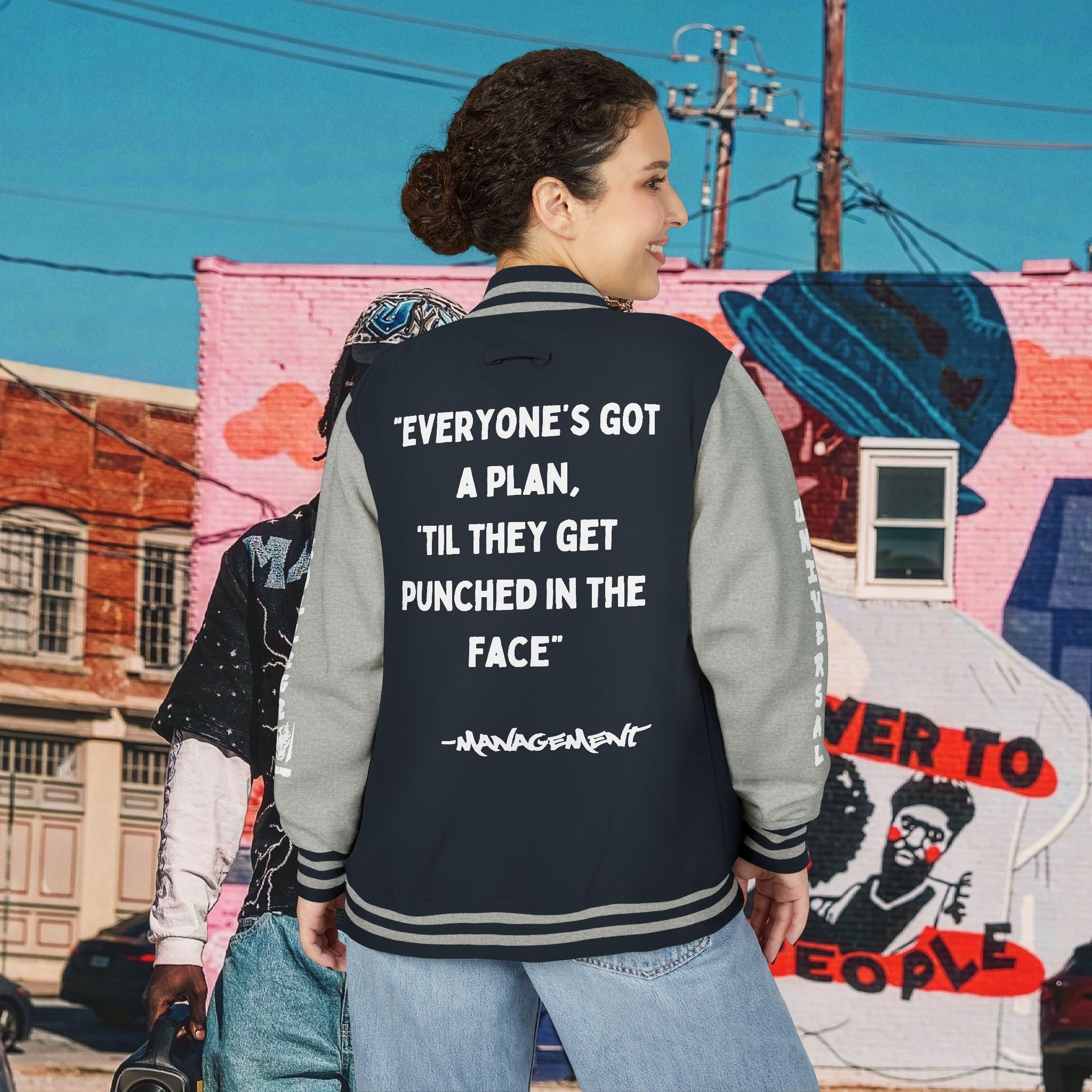 FREE MIKE TYSON” Unisex Heavyweight Letterman Jacket (white Universal Kollege font)
