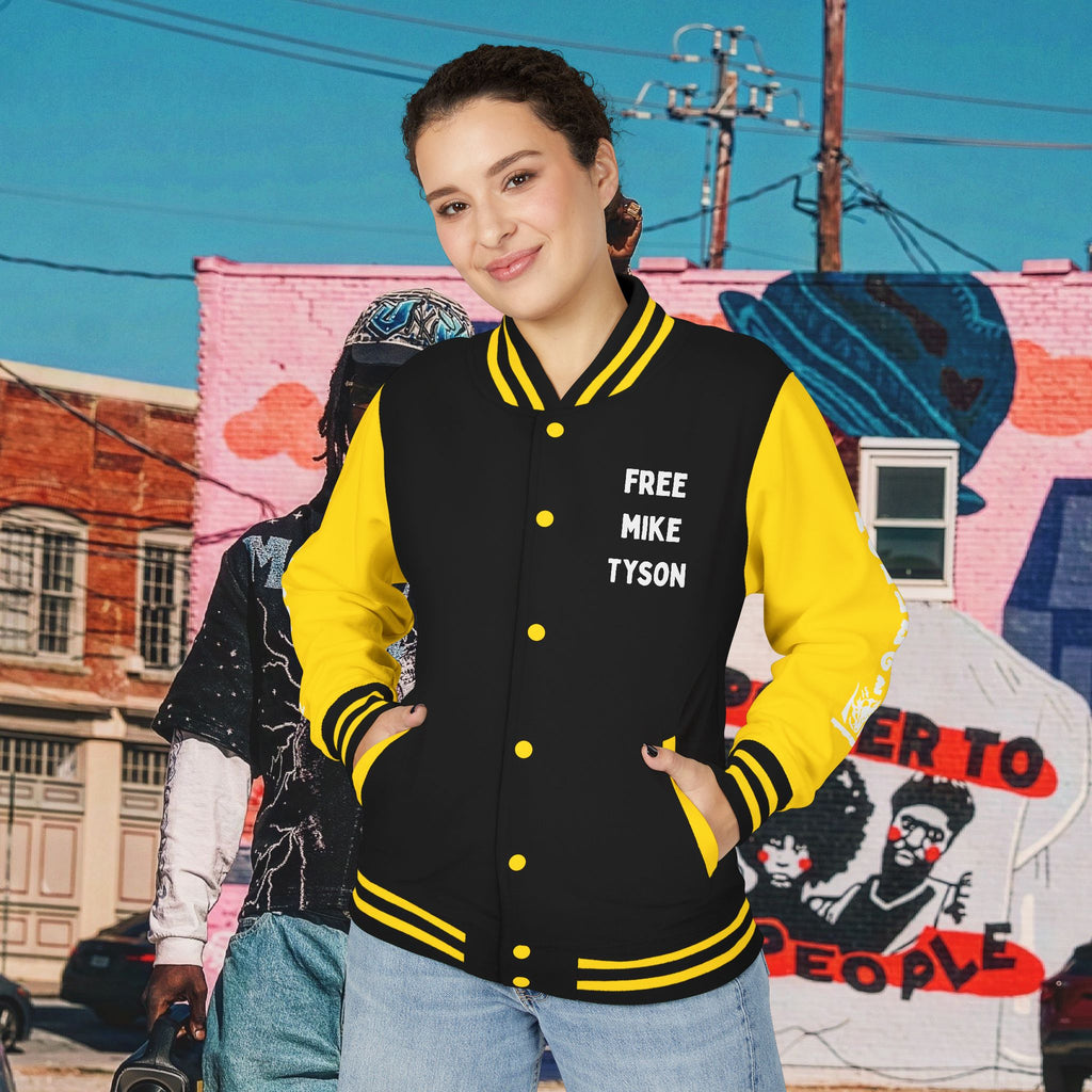 FREE MIKE TYSON” Unisex Heavyweight Letterman Jacket (white Universal Kollege font)