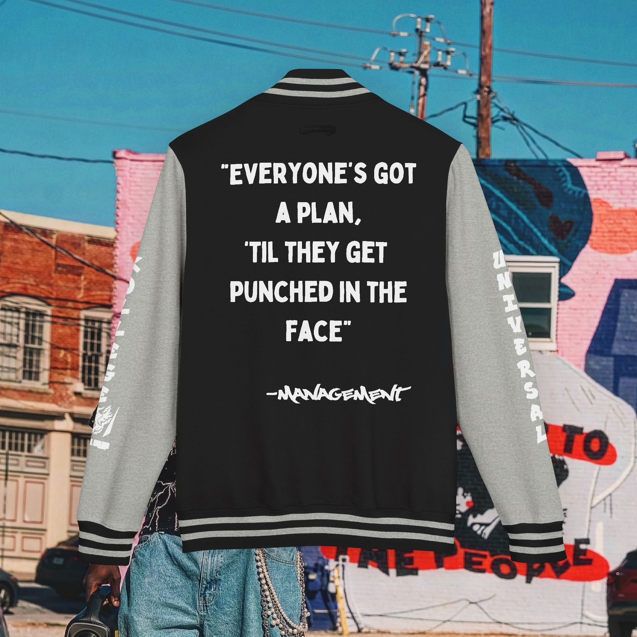 FREE MIKE TYSON” Unisex Heavyweight Letterman Jacket (white Universal Kollege font)