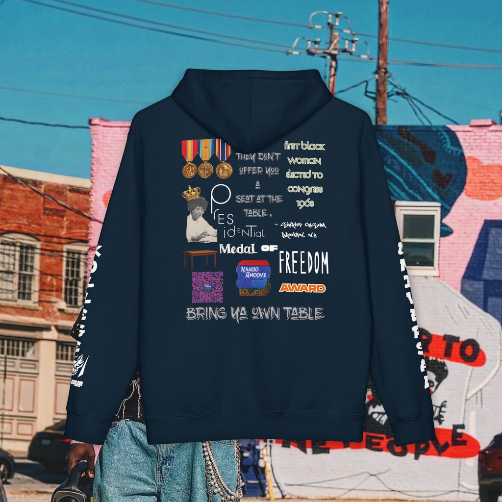 Shirley Chisholm Unisex Heavyweight Hooded Sweatshirt (white font)