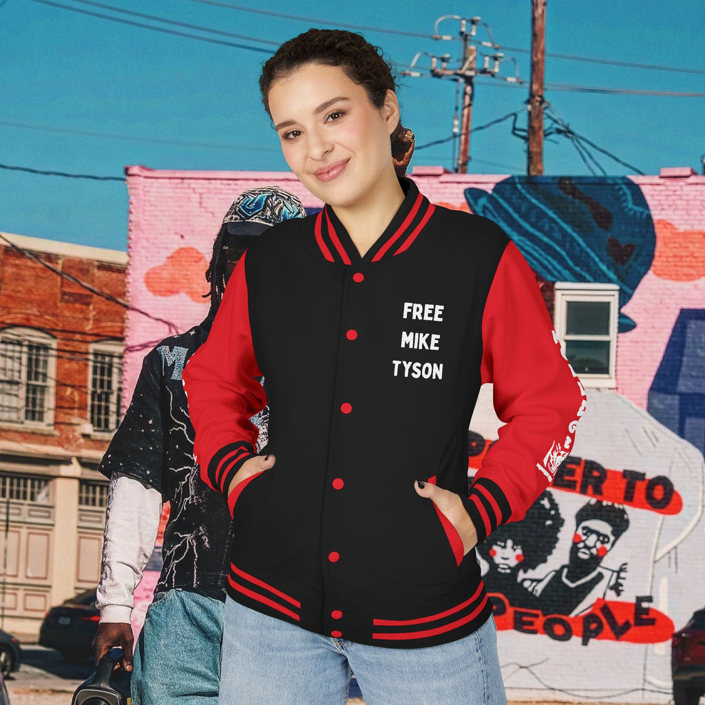FREE MIKE TYSON” Unisex Heavyweight Letterman Jacket (white Universal Kollege font)