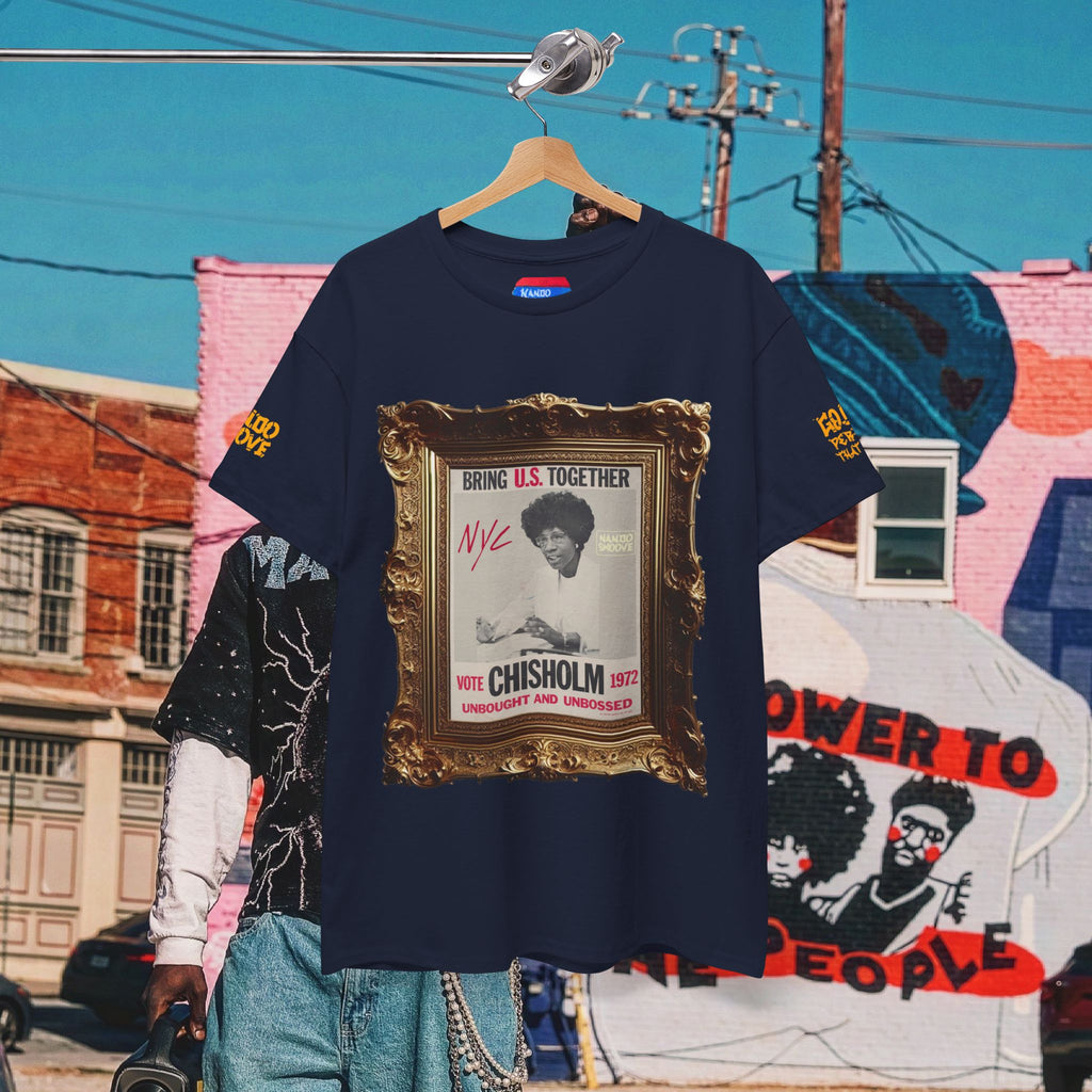 Shirley Chisholm Unisex Heavy Cotton Tee Dark Colors, White/Gold Text