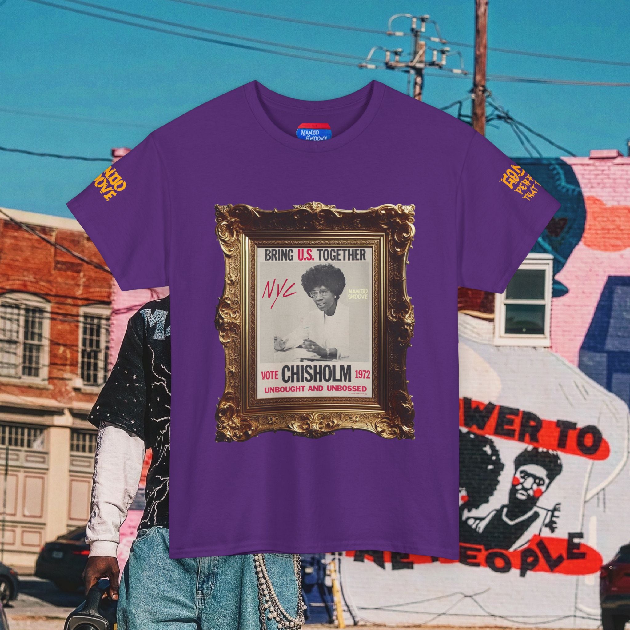 Shirley Chisholm Unisex Heavy Cotton Tee Dark Colors, White/Gold Text