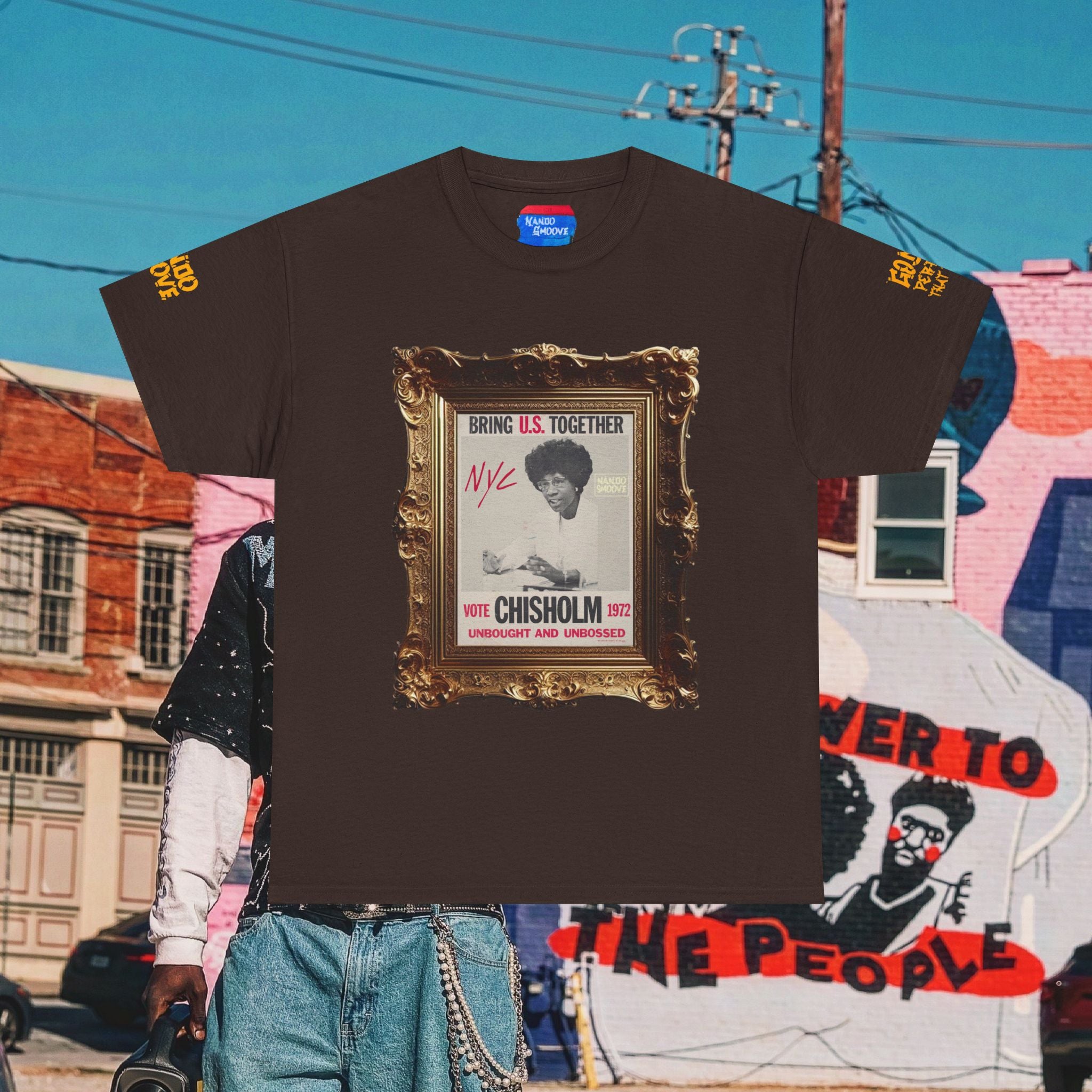Shirley Chisholm Unisex Heavy Cotton Tee Dark Colors, White/Gold Text