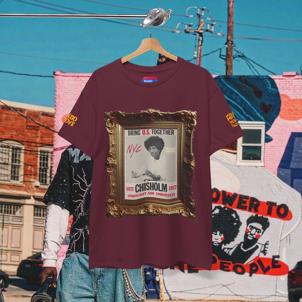 Shirley Chisholm Unisex Heavy Cotton Tee Dark Colors, White/Gold Text