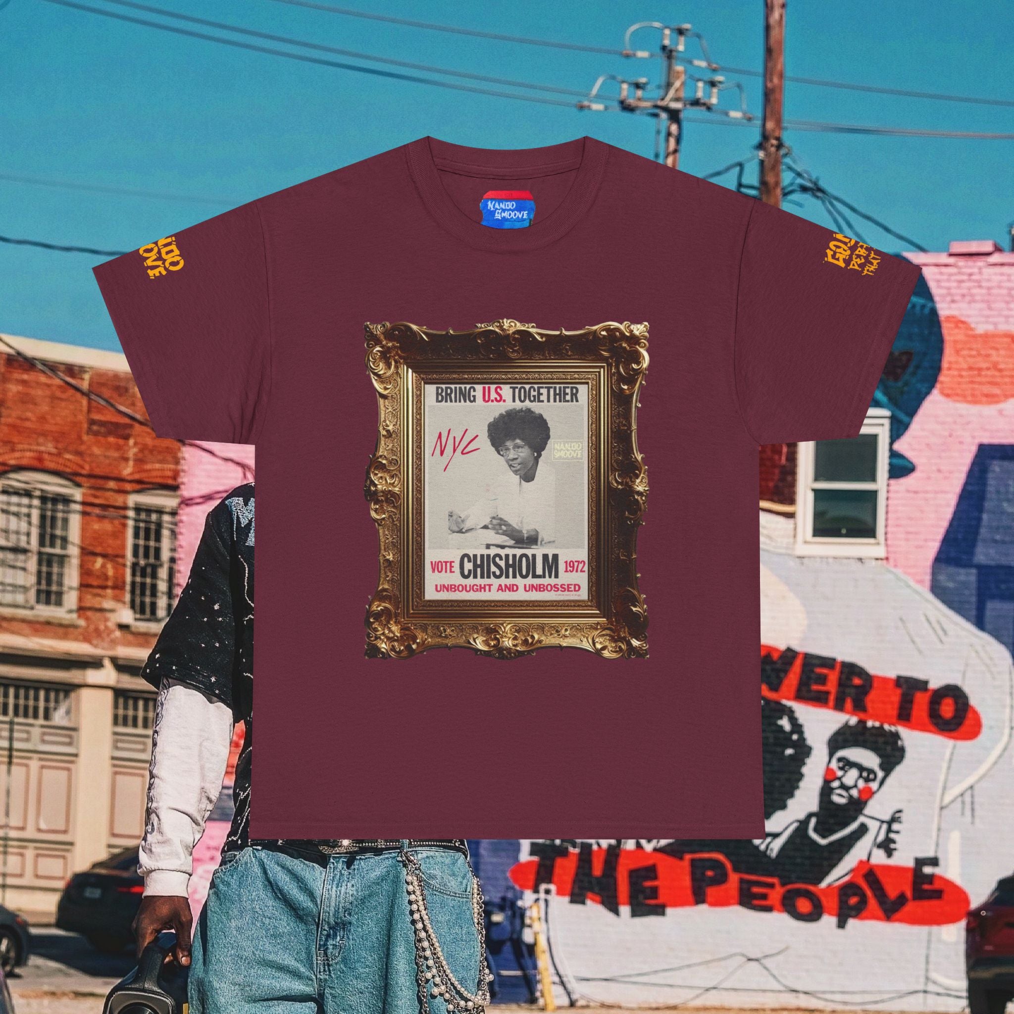 Shirley Chisholm Unisex Heavy Cotton Tee Dark Colors, White/Gold Text