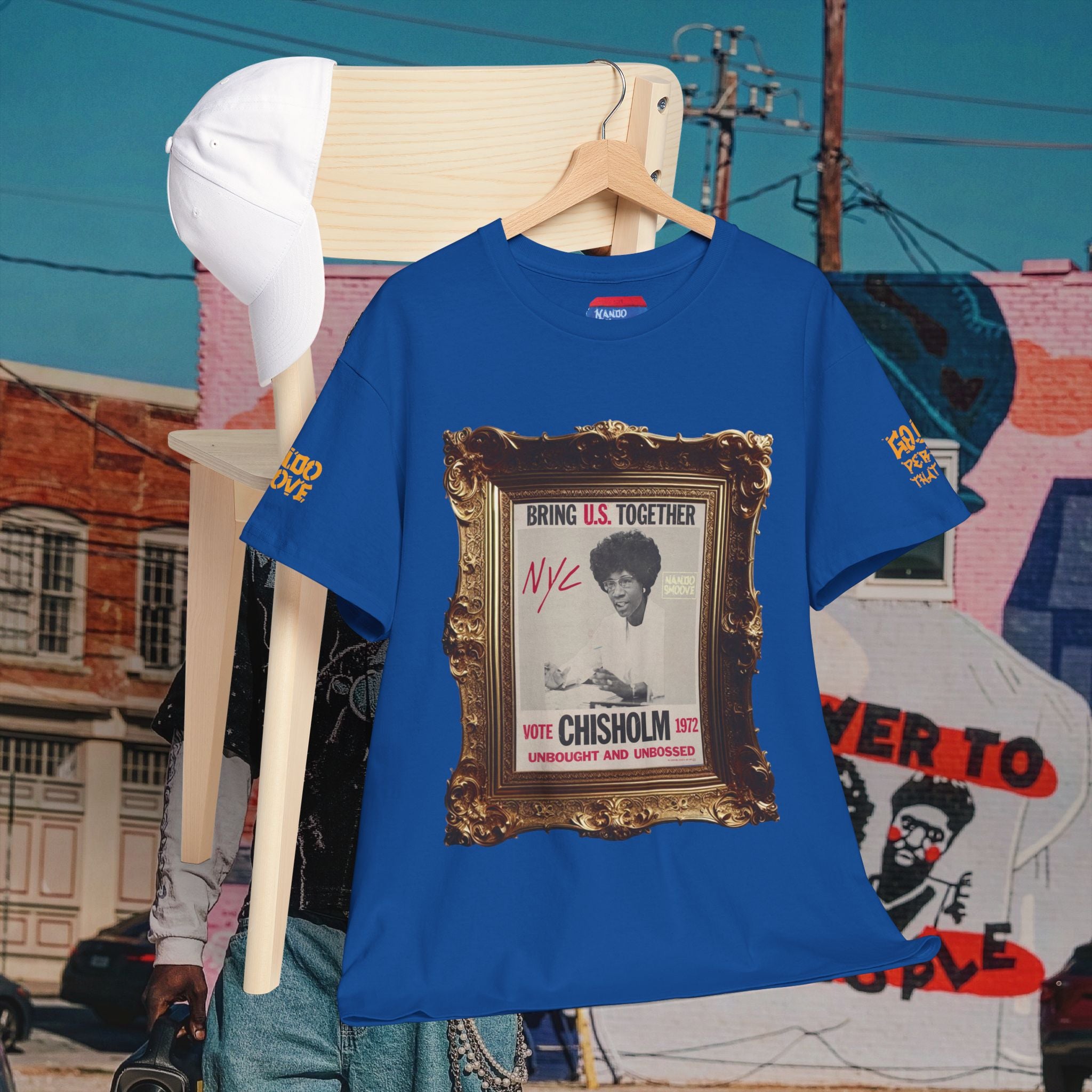 Shirley Chisholm Unisex Heavy Cotton Tee Bright Colors, Black/Gold Text