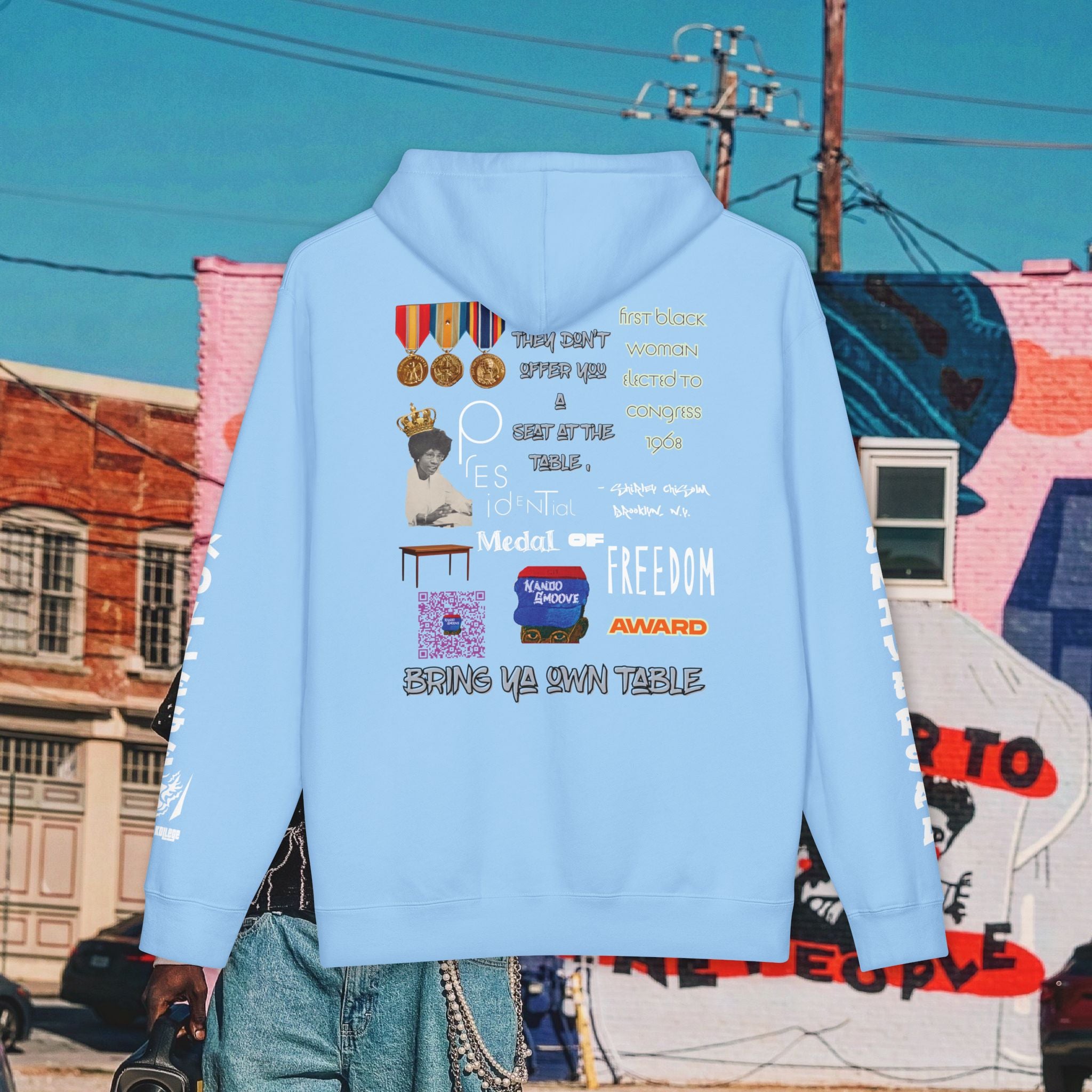 Shirley Chisholm Unisex Heavyweight Hooded Sweatshirt (white font)