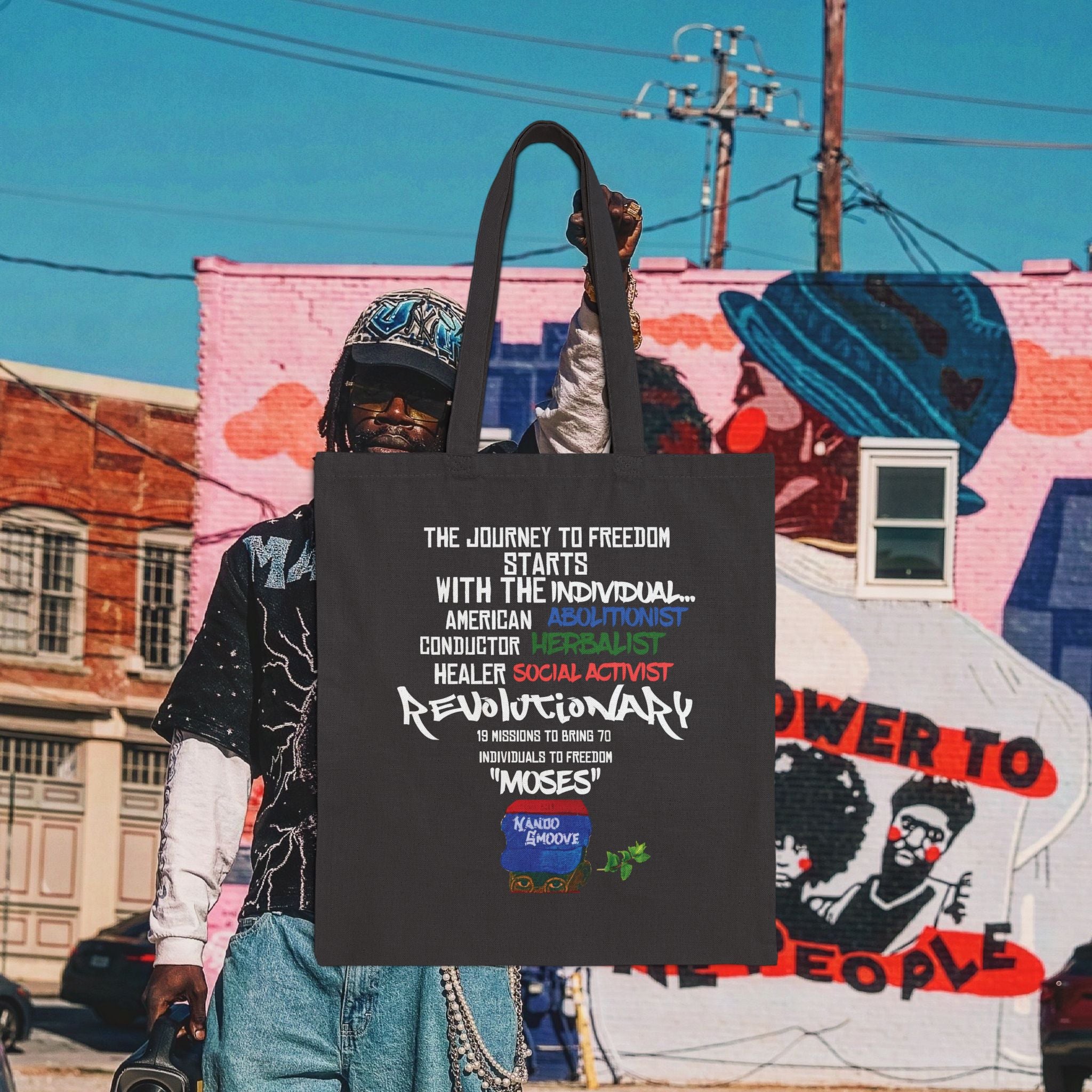 Harriet Tubman “MinTee” Cotton Canvas Tote Bag (Black)