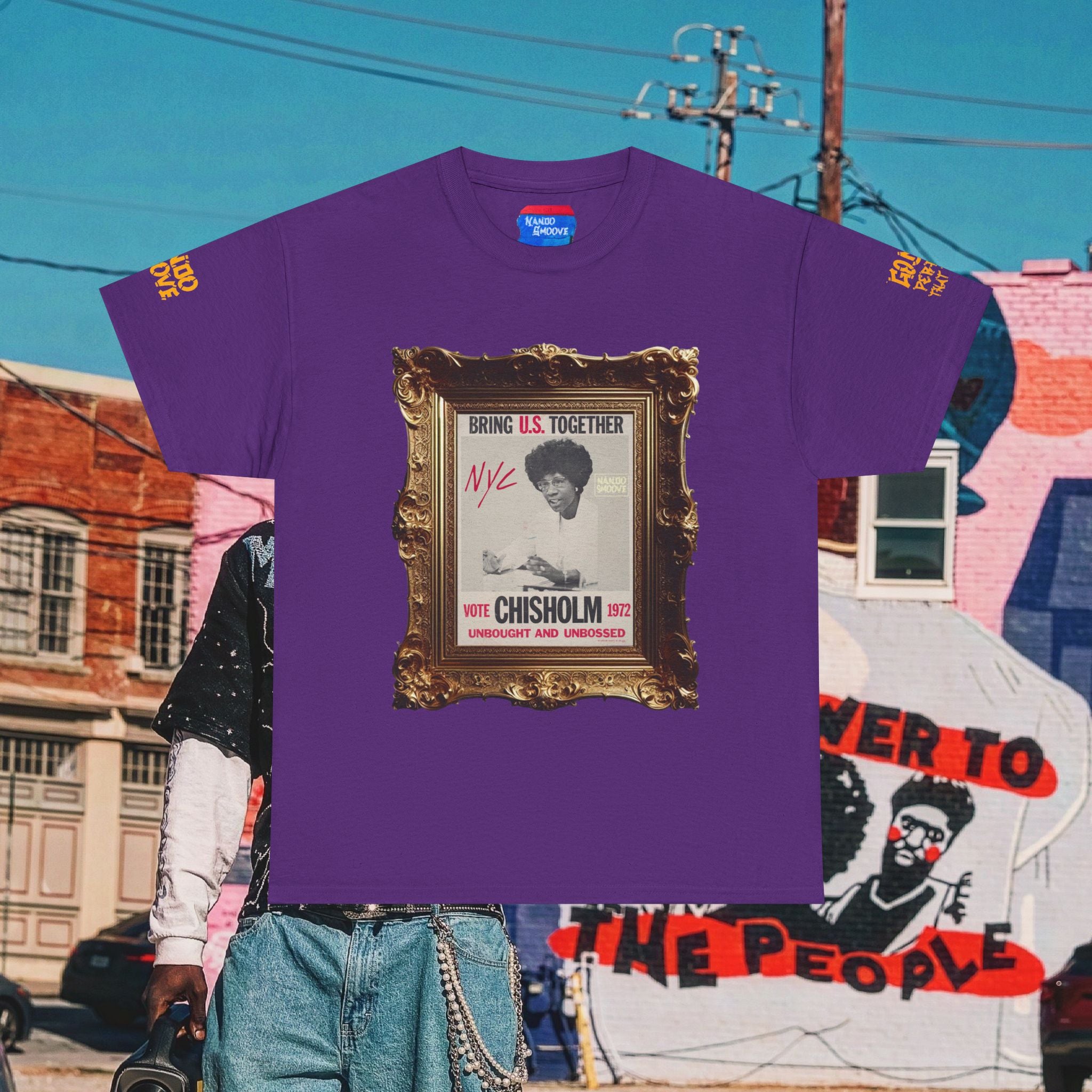Shirley Chisholm Unisex Heavy Cotton Tee Dark Colors, White/Gold Text