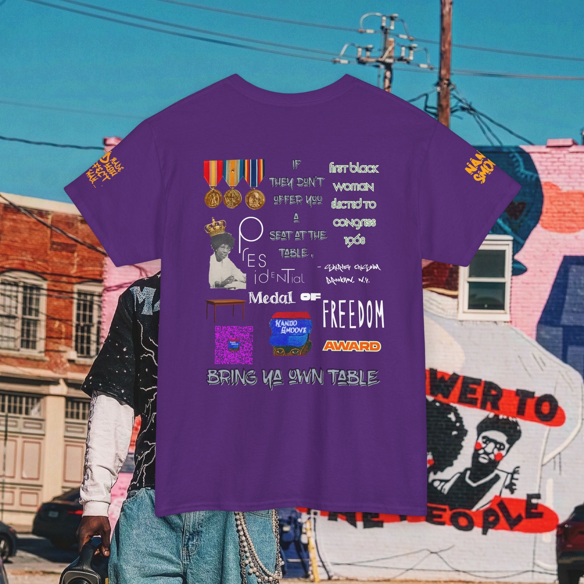 Shirley Chisholm Unisex Heavy Cotton Tee Dark Colors, White/Gold Text