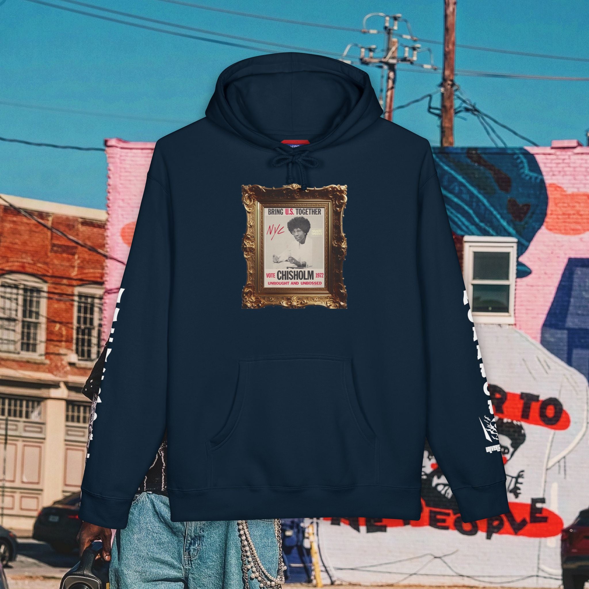 Shirley Chisholm Unisex Heavyweight Hooded Sweatshirt (white font)