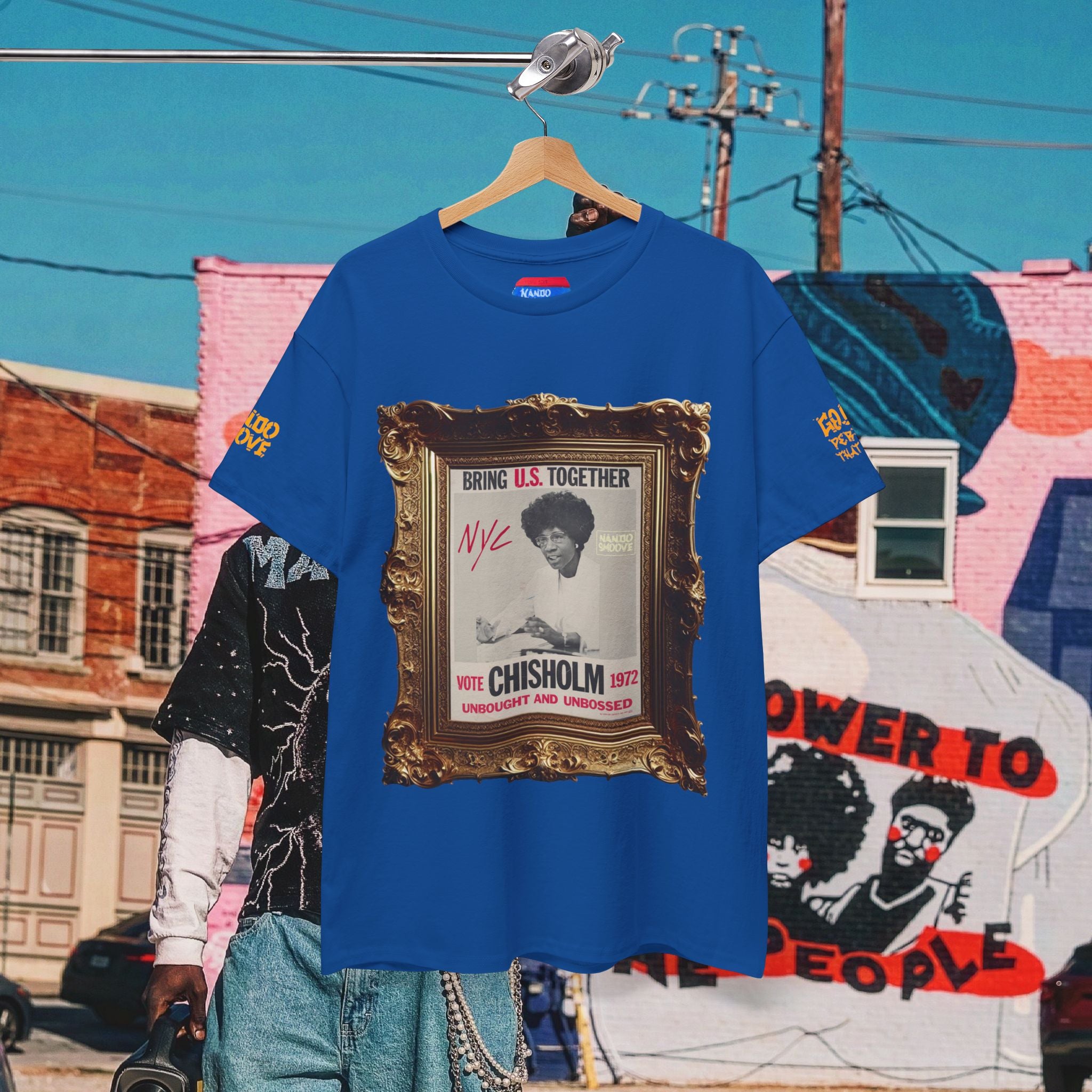Shirley Chisholm Unisex Heavy Cotton Tee Dark Colors, White/Gold Text