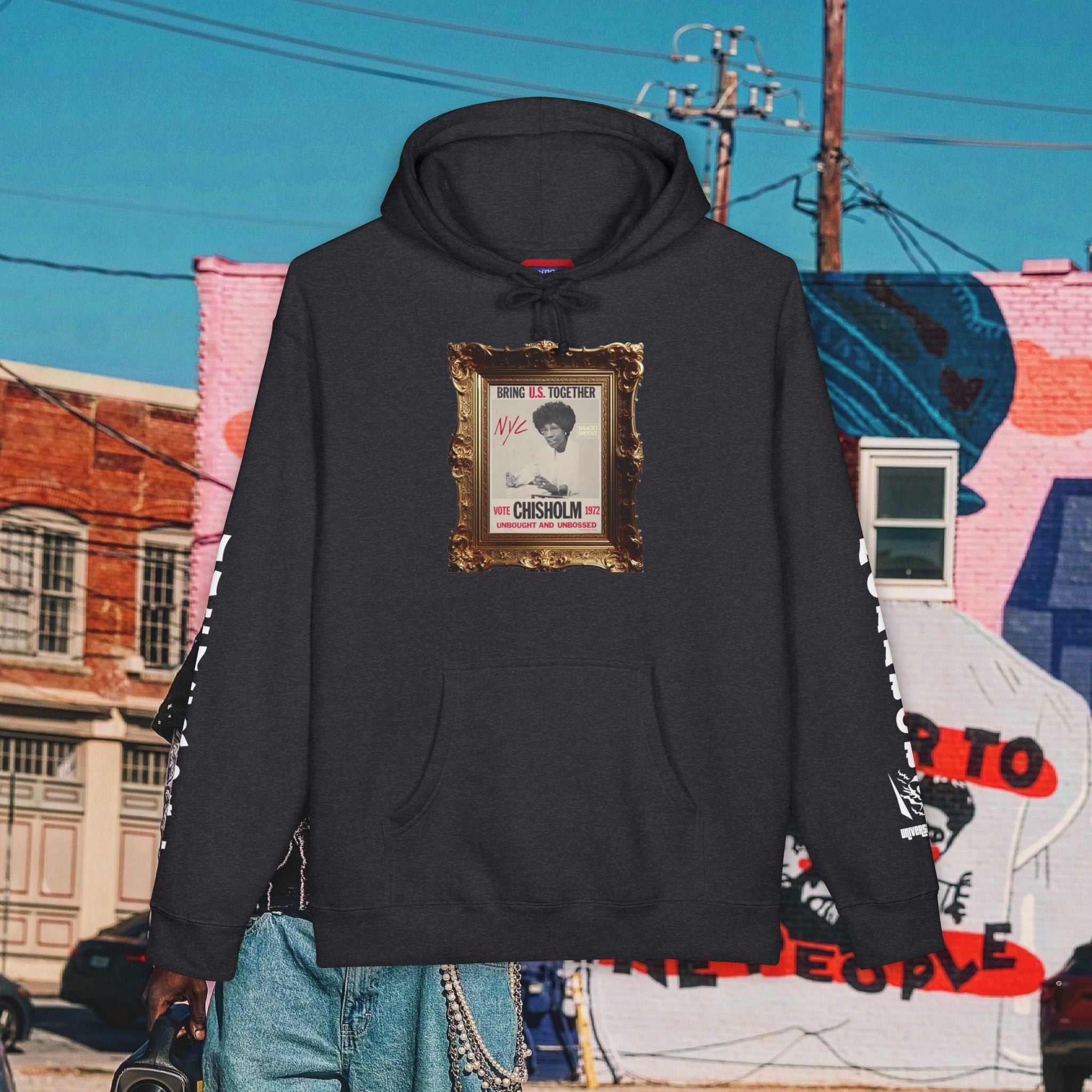 Shirley Chisholm Unisex Heavyweight Hooded Sweatshirt (white font)