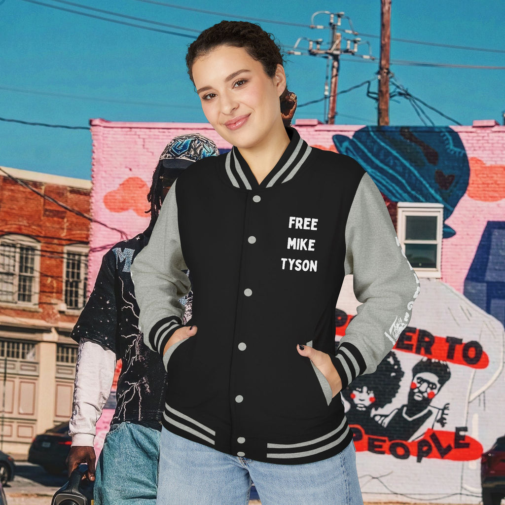 FREE MIKE TYSON” Unisex Heavyweight Letterman Jacket (white Universal Kollege font)