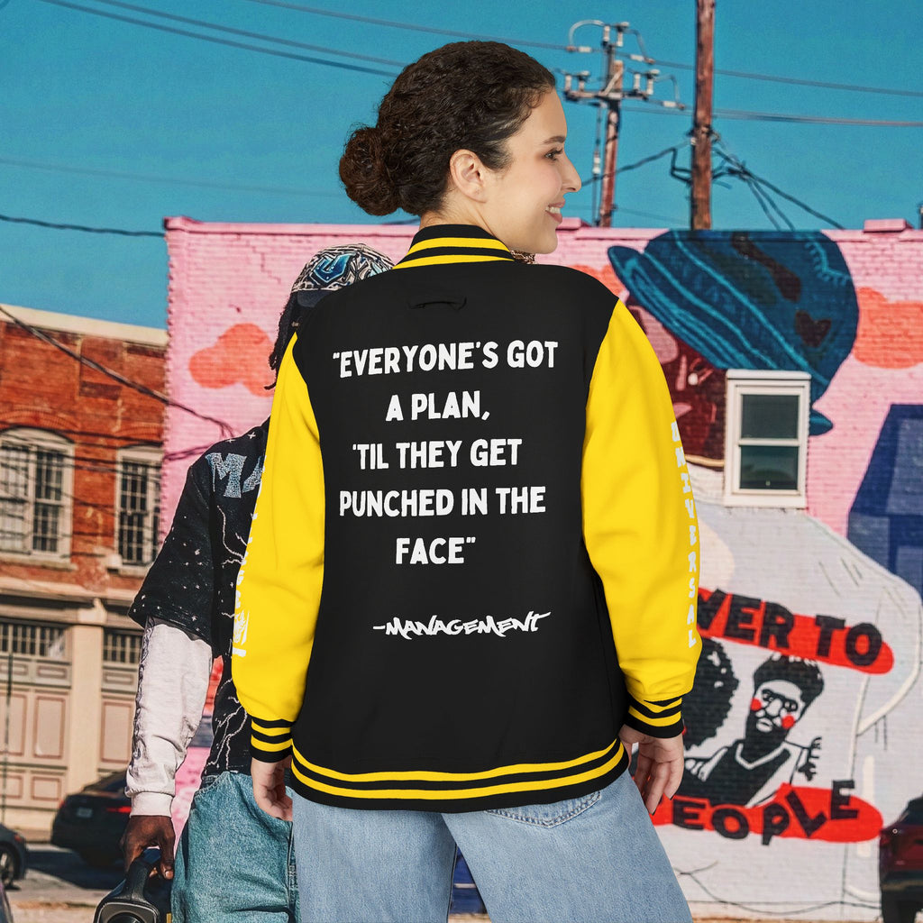FREE MIKE TYSON” Unisex Heavyweight Letterman Jacket (white Universal Kollege font)