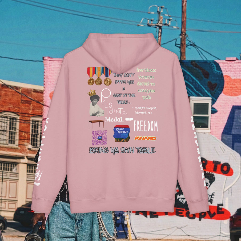 Shirley Chisholm Unisex Heavyweight Hooded Sweatshirt (white font)