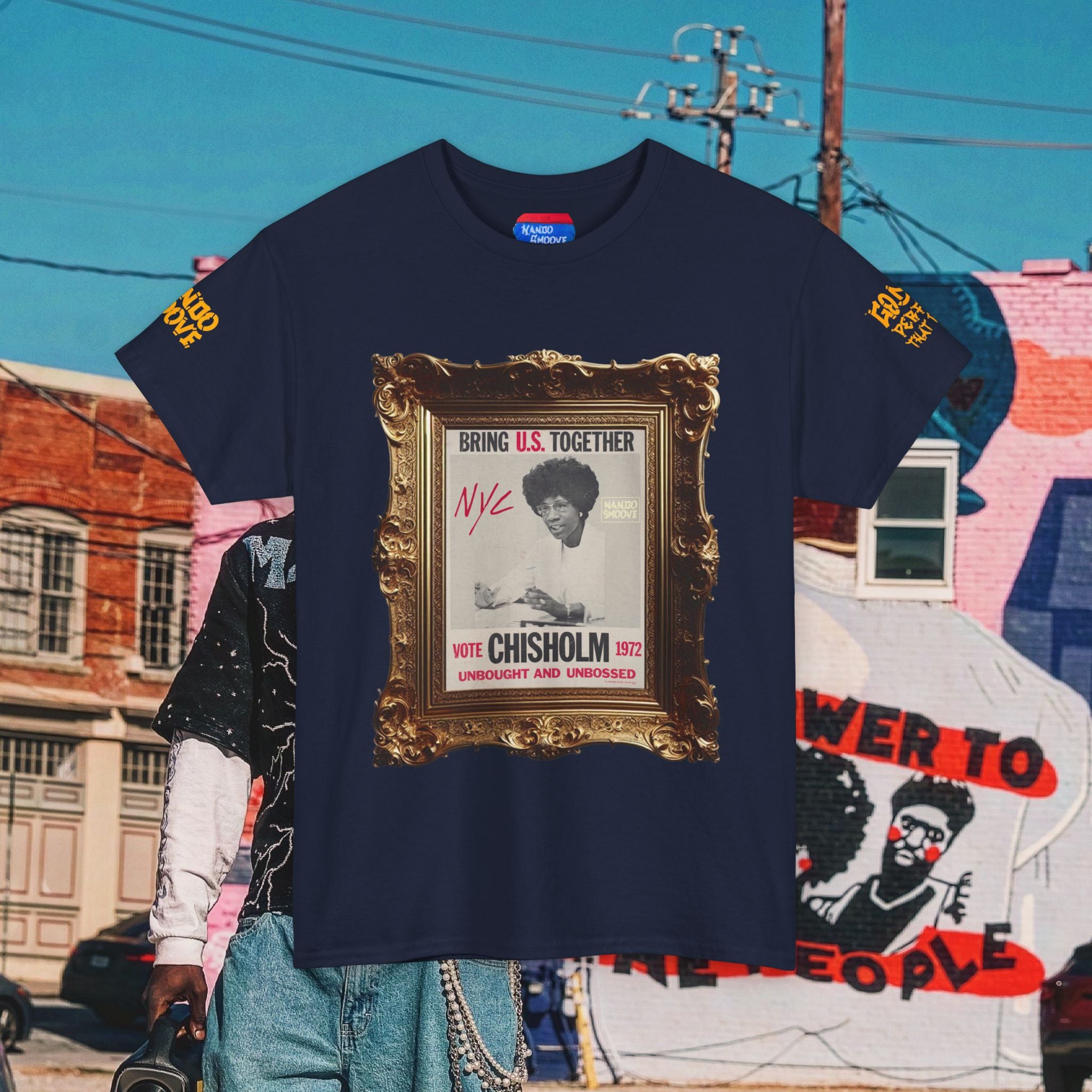 Shirley Chisholm Unisex Heavy Cotton Tee Dark Colors, White/Gold Text