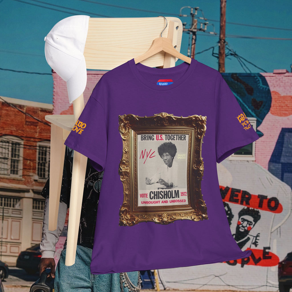 Shirley Chisholm Unisex Heavy Cotton Tee Dark Colors, White/Gold Text