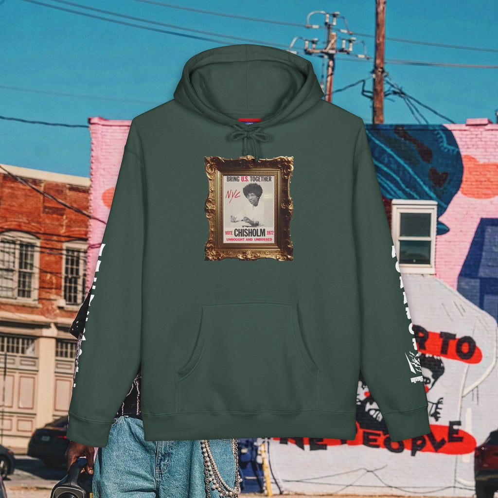 Shirley Chisholm Unisex Heavyweight Hooded Sweatshirt (white font)